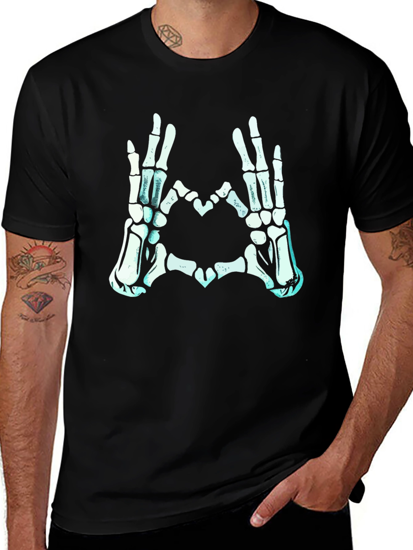 Variant 16 of Skeleton Hand Heart Graphic Tee - Unisex Black T-Shirt