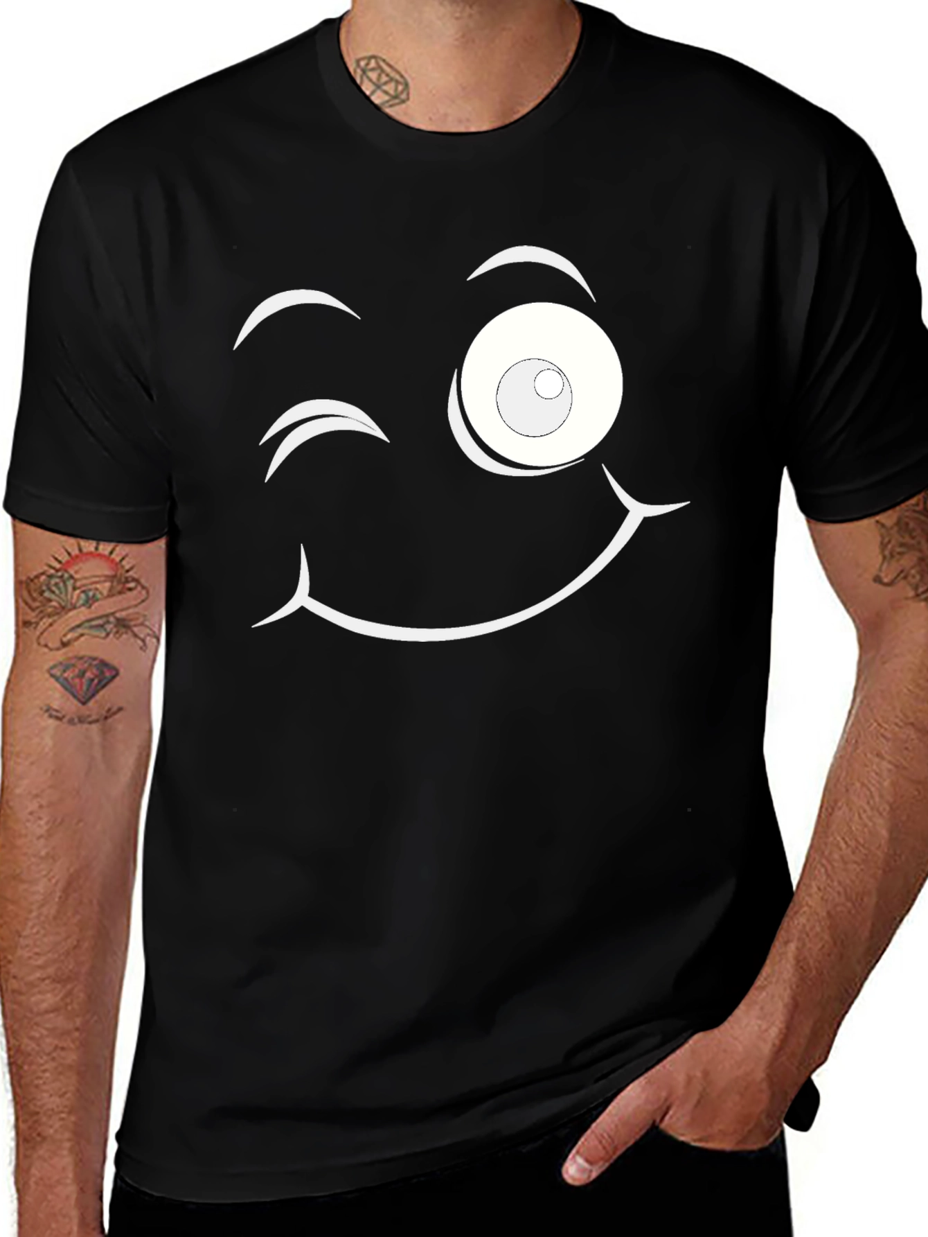 Variant 5 of Winking Face Graphic Tee - Black Cotton Casual Shirt