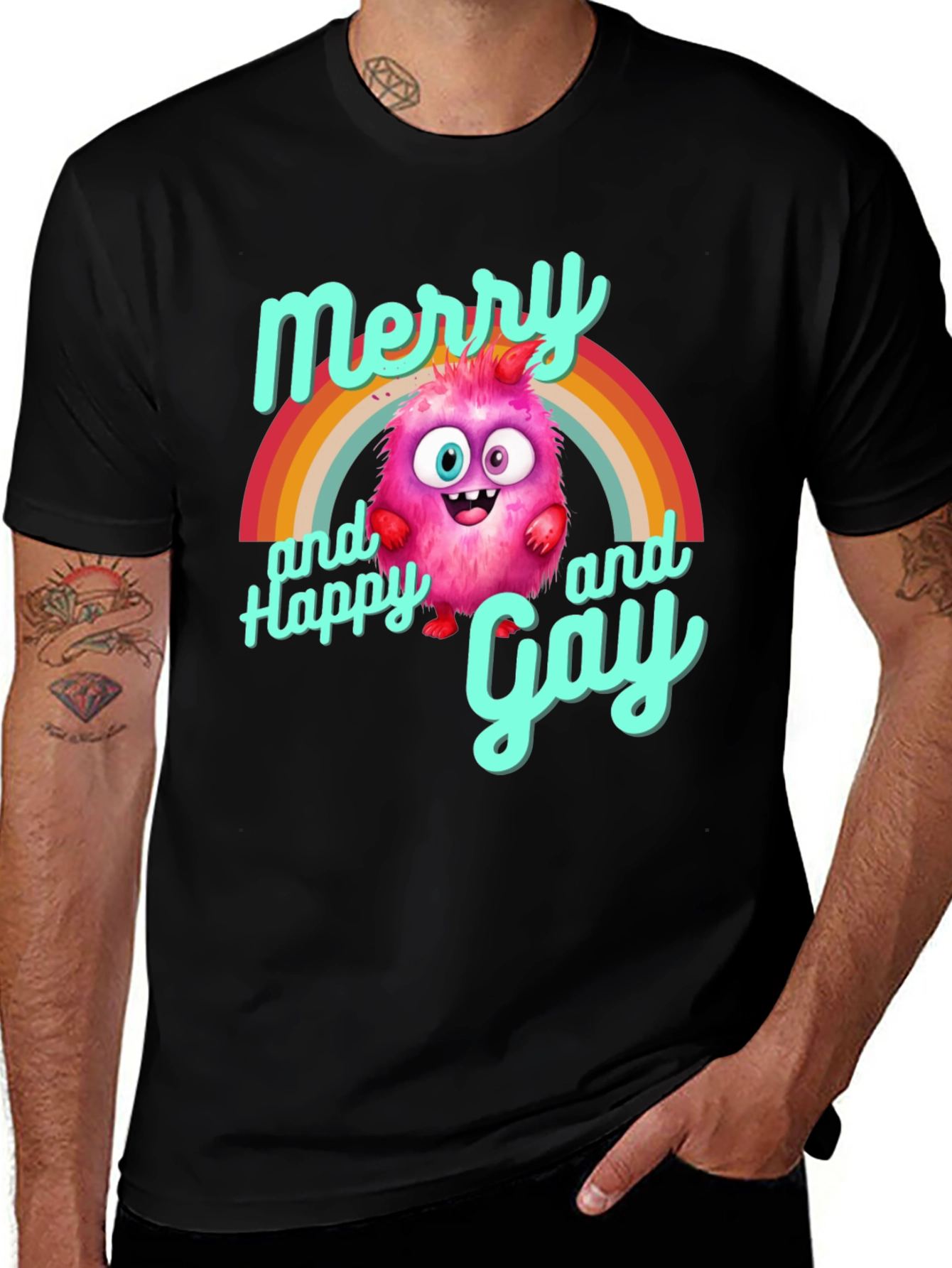 Merry & Happy Gay Monster Rainbow T-Shirt