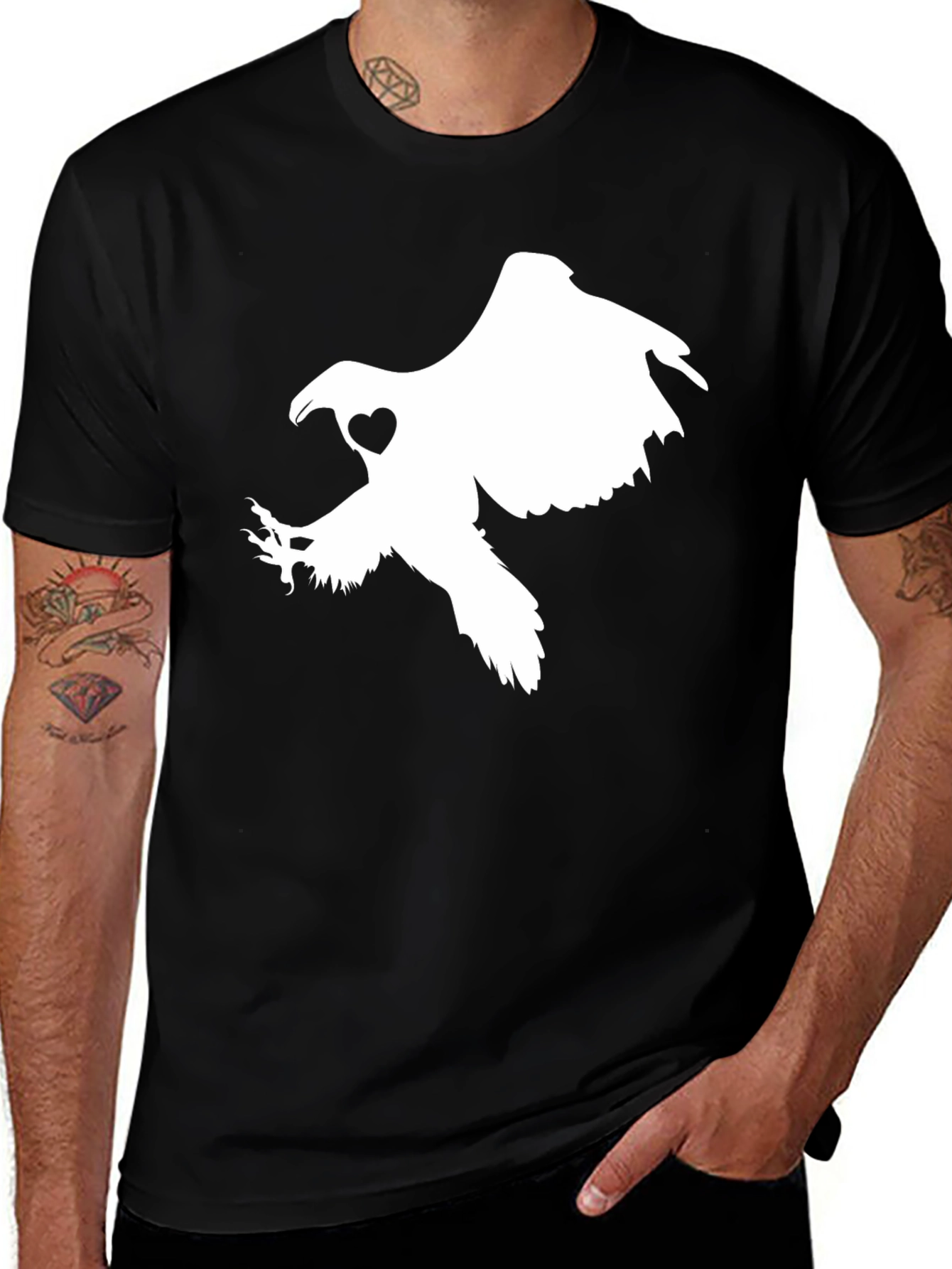 Variant 21 of Black T-shirt with White Eagle Heart Graphic