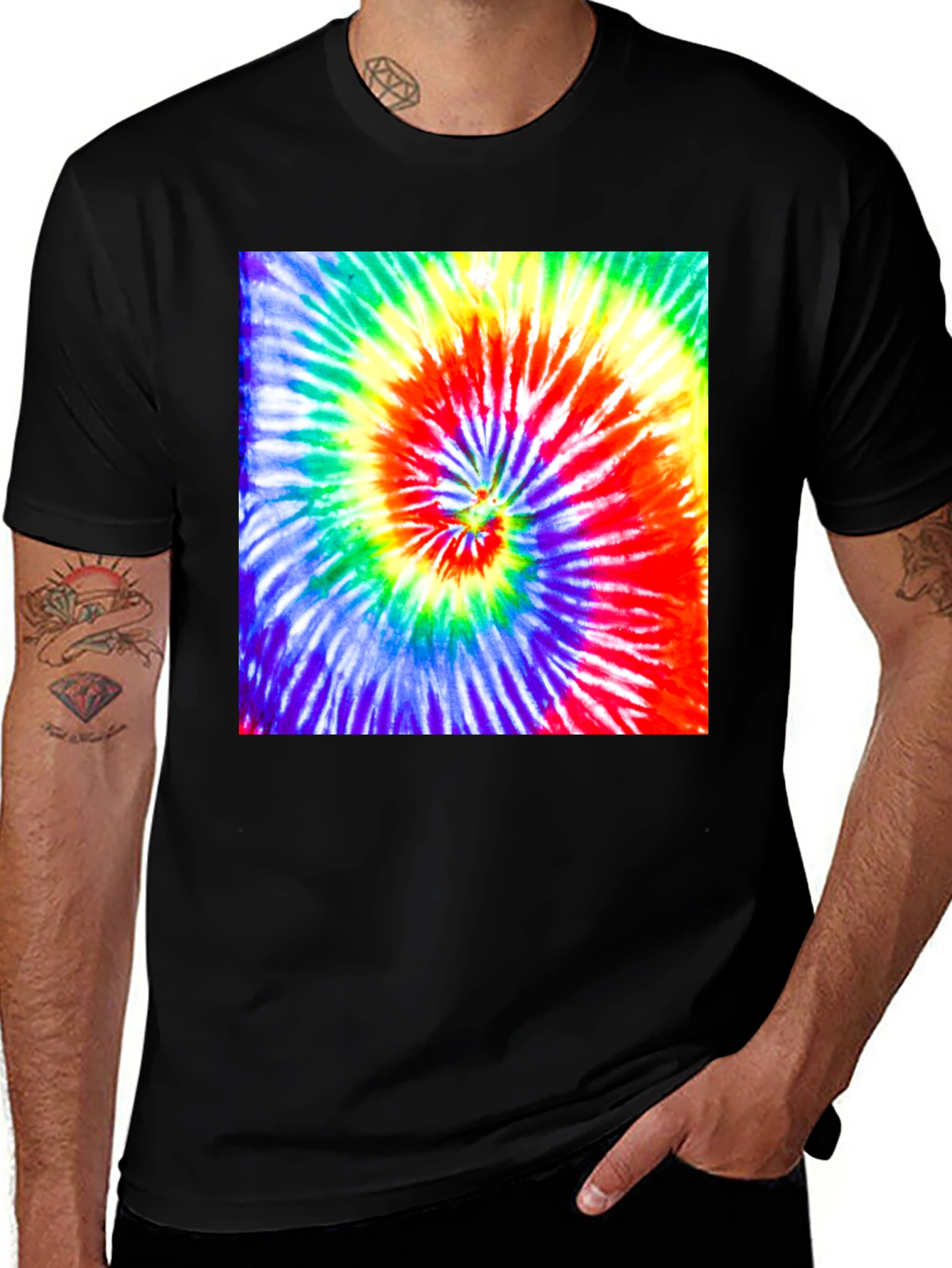 Variant 8 of Retro Tie-Dye Graphic Tee - Black Casual Shirt