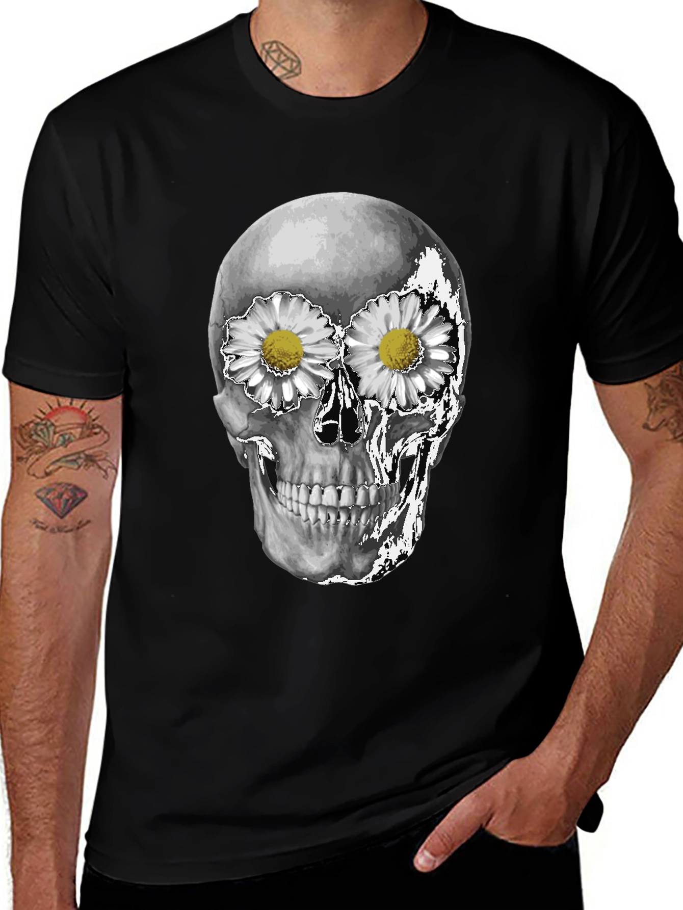 Variant 6 of Skull & Daisy T-Shirt - Unique Graphic Tee