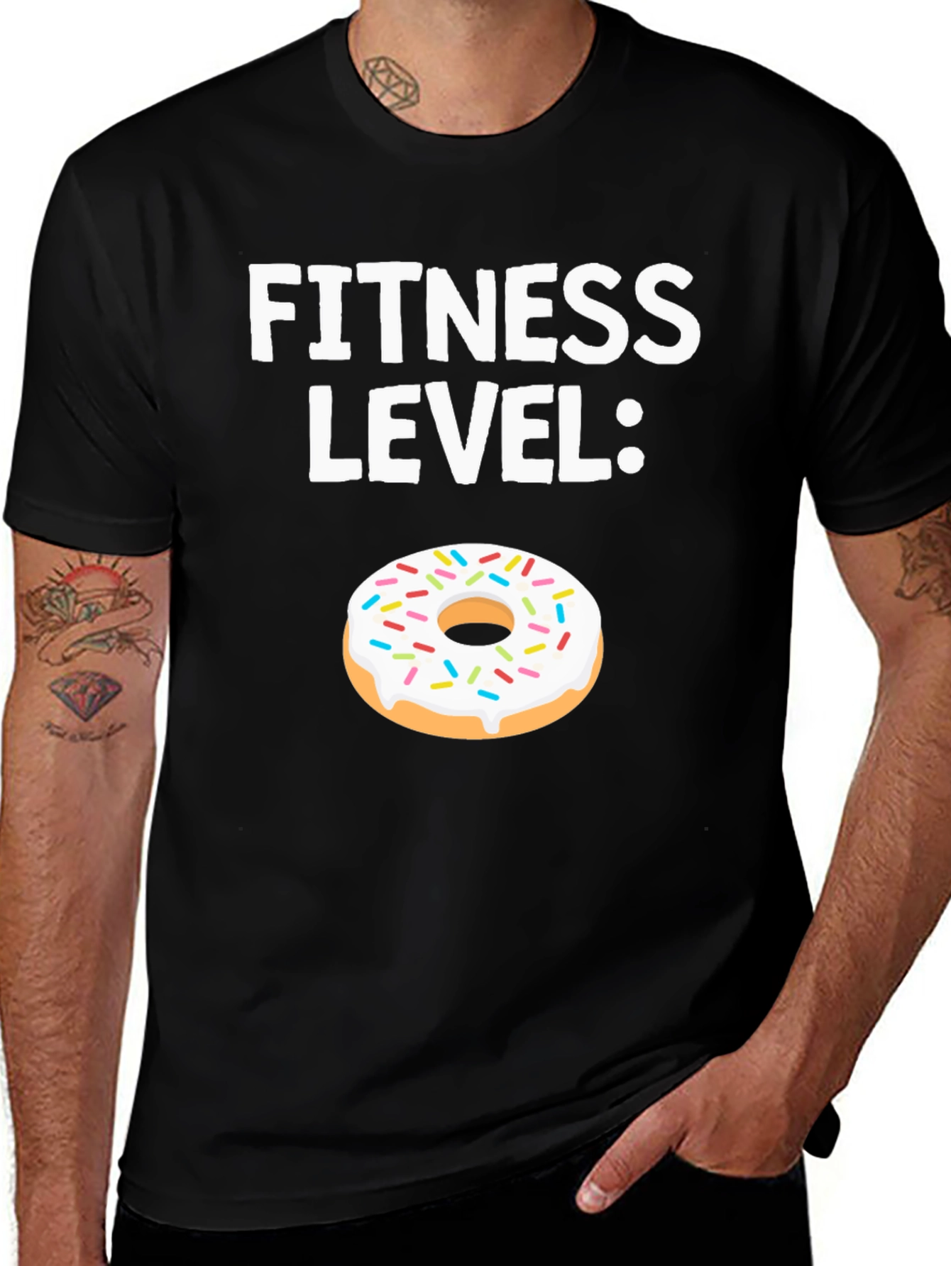 Black Fitness Level Donut Graphic T-Shirt main image