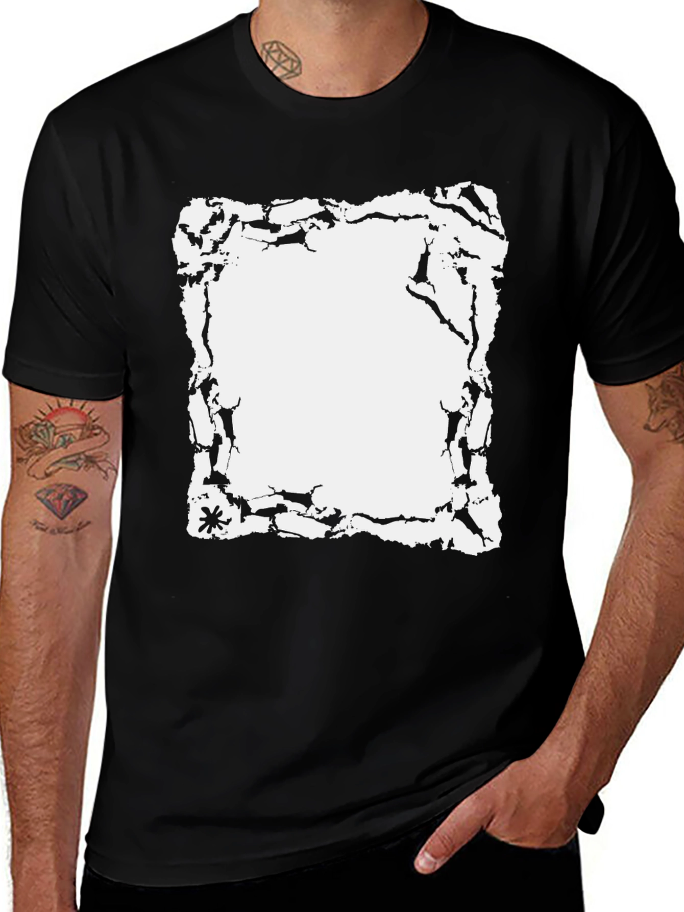Variant 14 of Cracked Edge Graphic Tee - Black Cotton Casual Wear