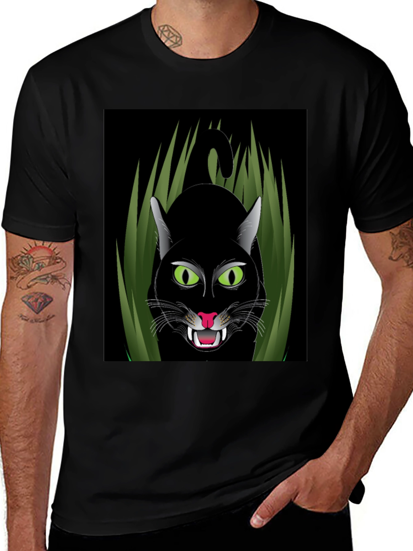 Variant 12 of Black Cat Graphic T-Shirt - Fierce Feline Design