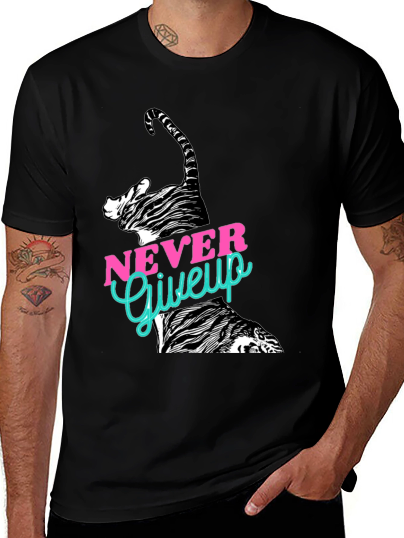 Never Give Up Cat Graphic Tee