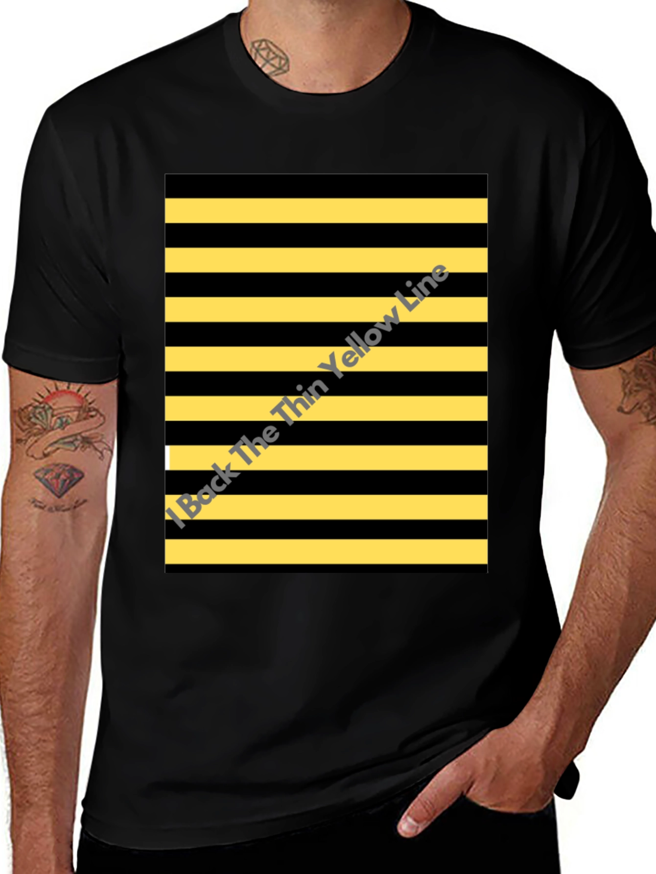 Black Striped Graphic Tee - Black & Yellow Pattern main image