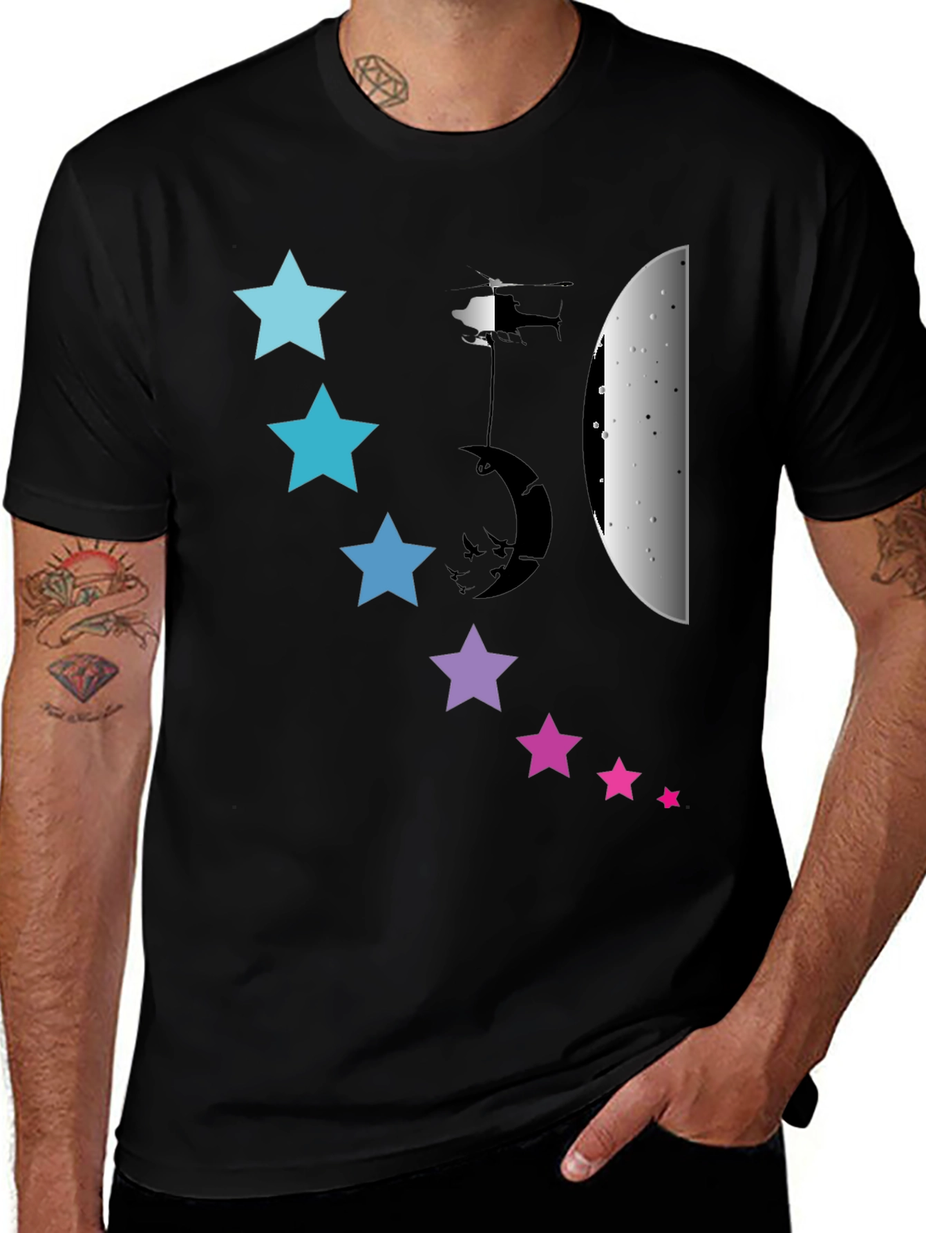 Variant 8 of Starry Moon Helicopter Graphic Tee