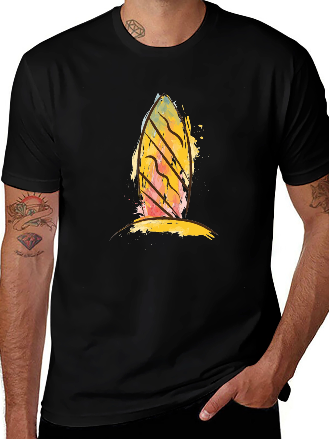 Variant 17 of Abstract Surfboard Graphic Black T-Shirt