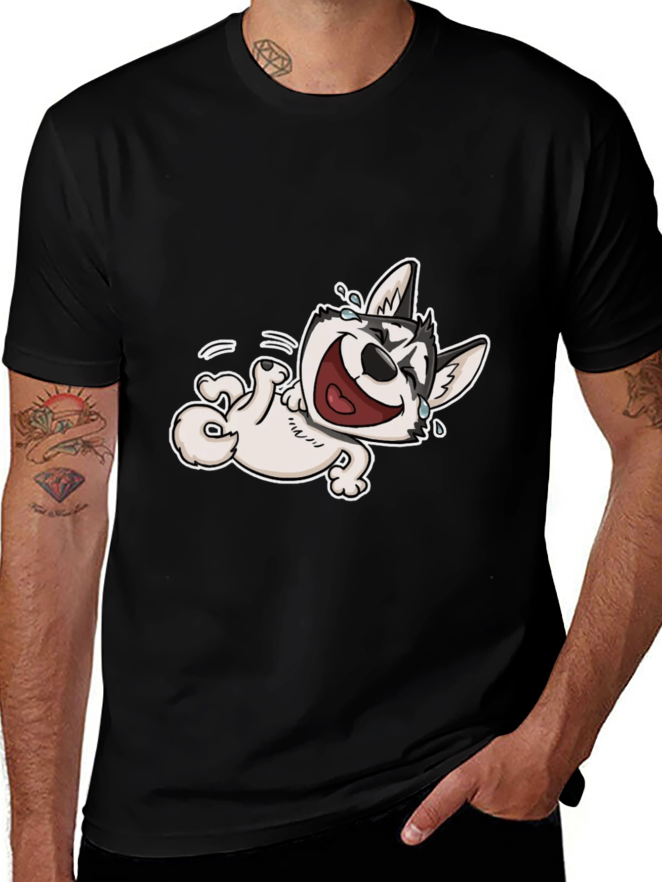 Variant 5 of Laughing Husky T-Shirt - Black Cotton Tee