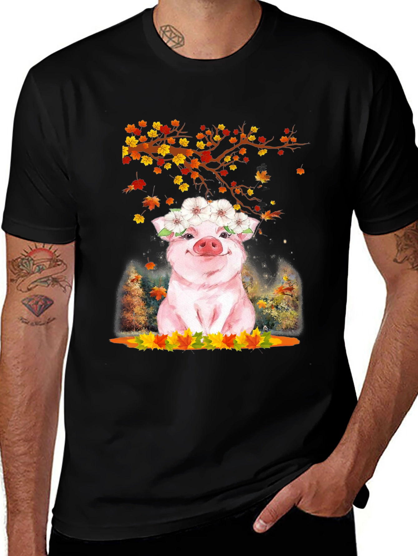 Variant 11 of Pig in Flowers Graphic Tee - Autumn Theme