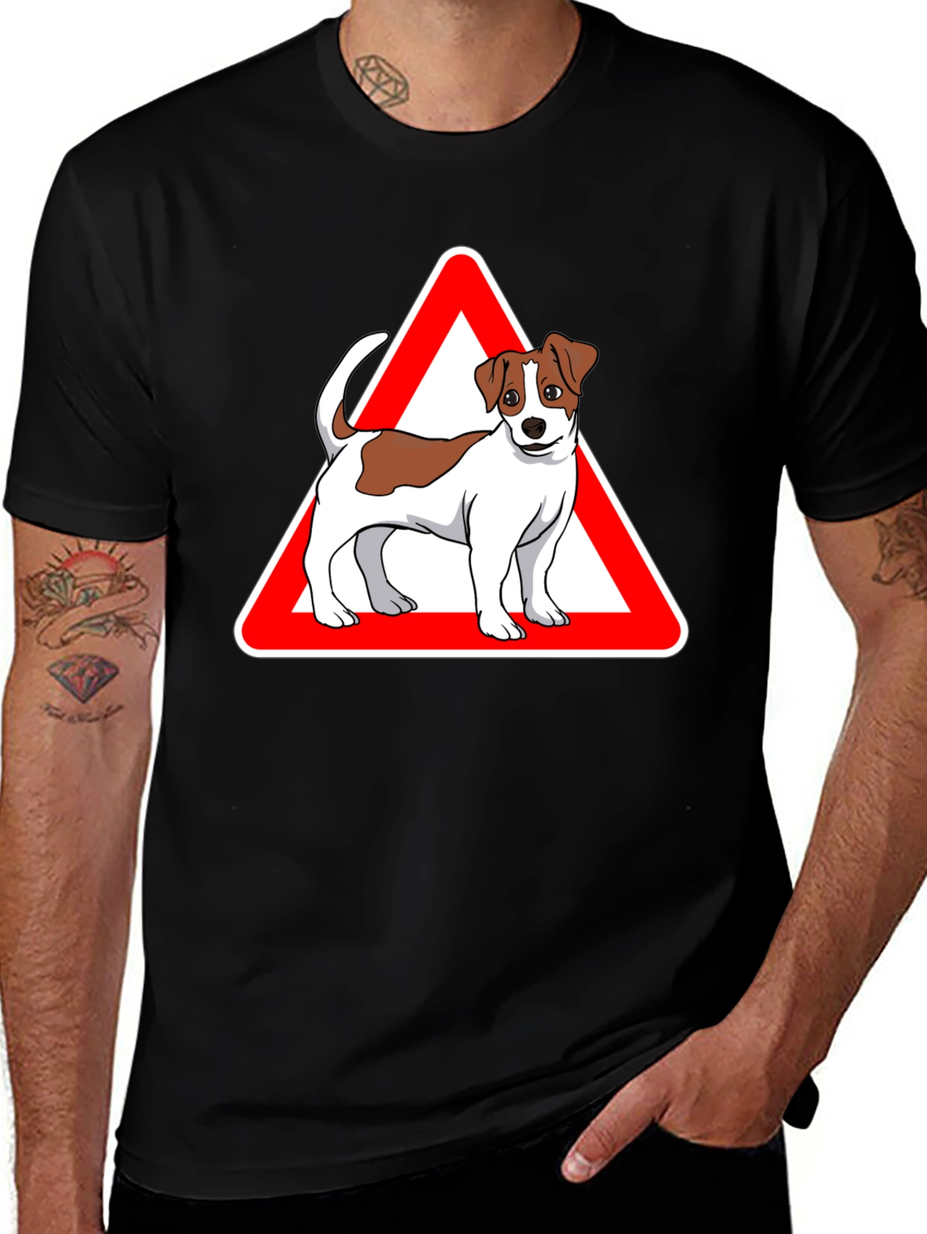 Variant 6 of Dog Warning Sign Graphic Tee - Unisex Black T-Shirt