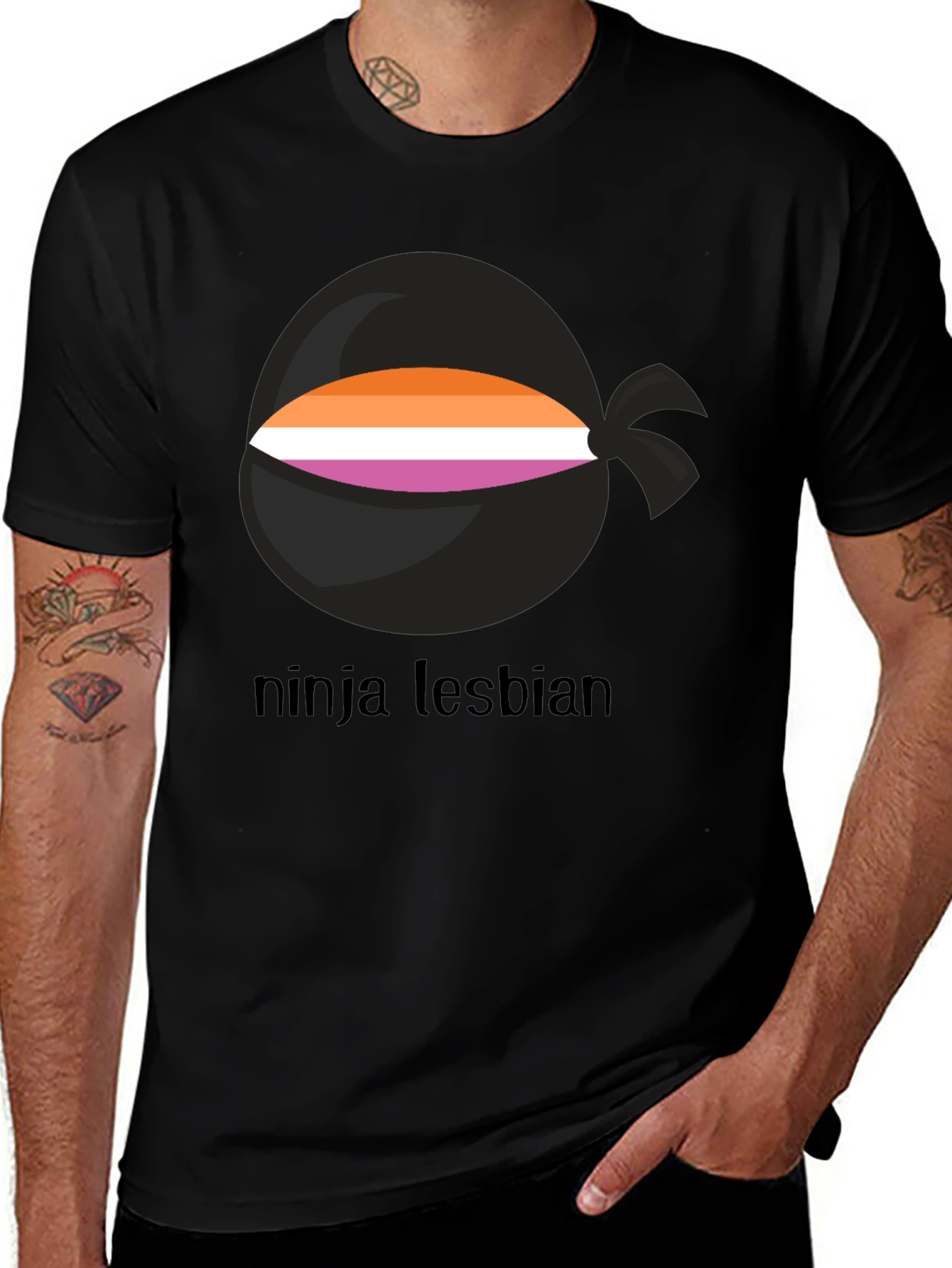 Variant 25 of Ninja Lesbian Pride T-Shirt - Black Tee
