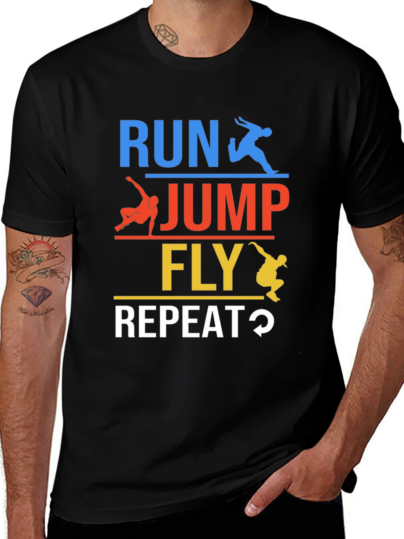 Variant 9 of Run Jump Fly Repeat T-Shirt - Sporty Graphic Tee