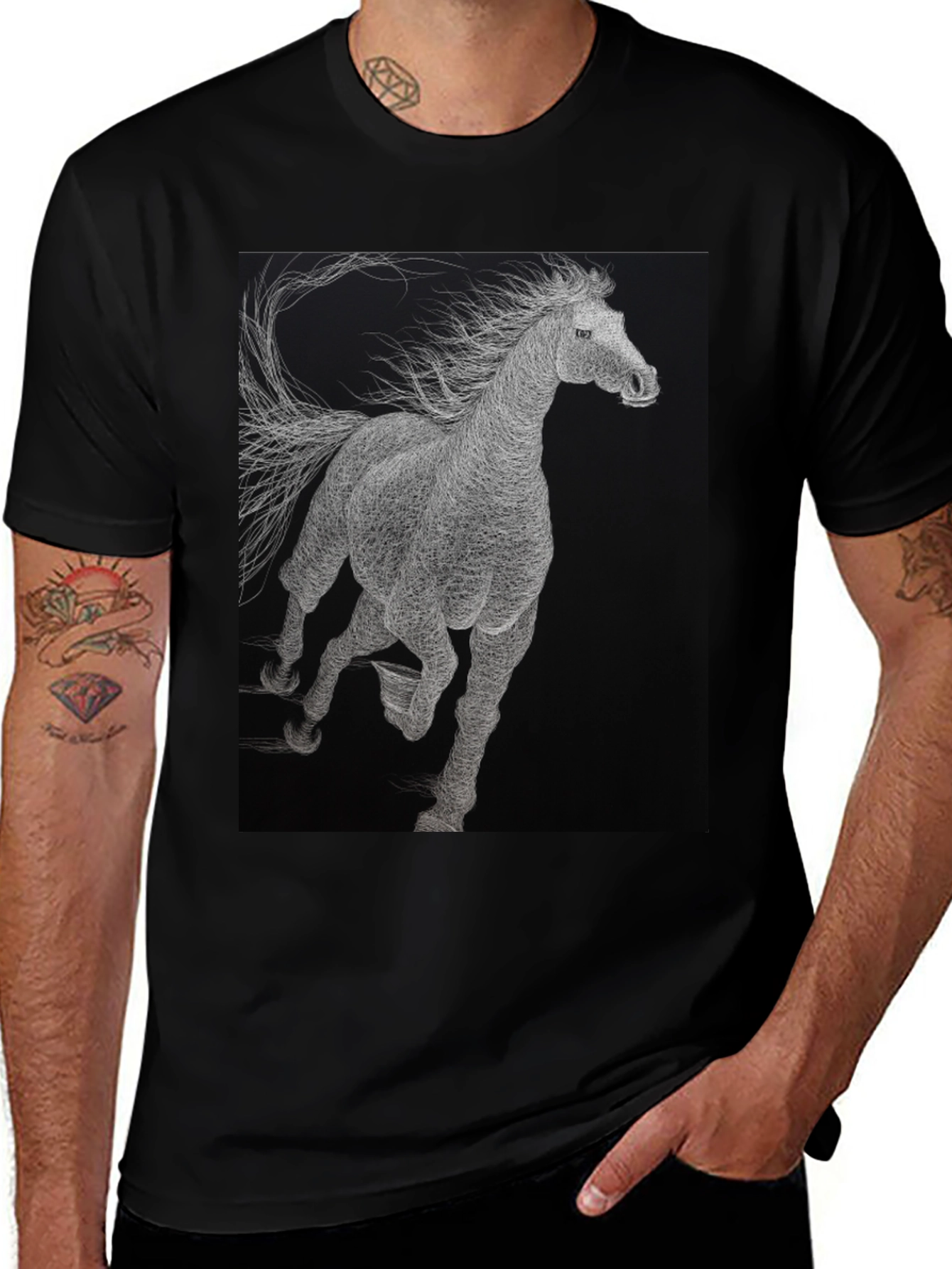 Variant 16 of Horse Graphic Tee - Black Cotton Casual T-Shirt