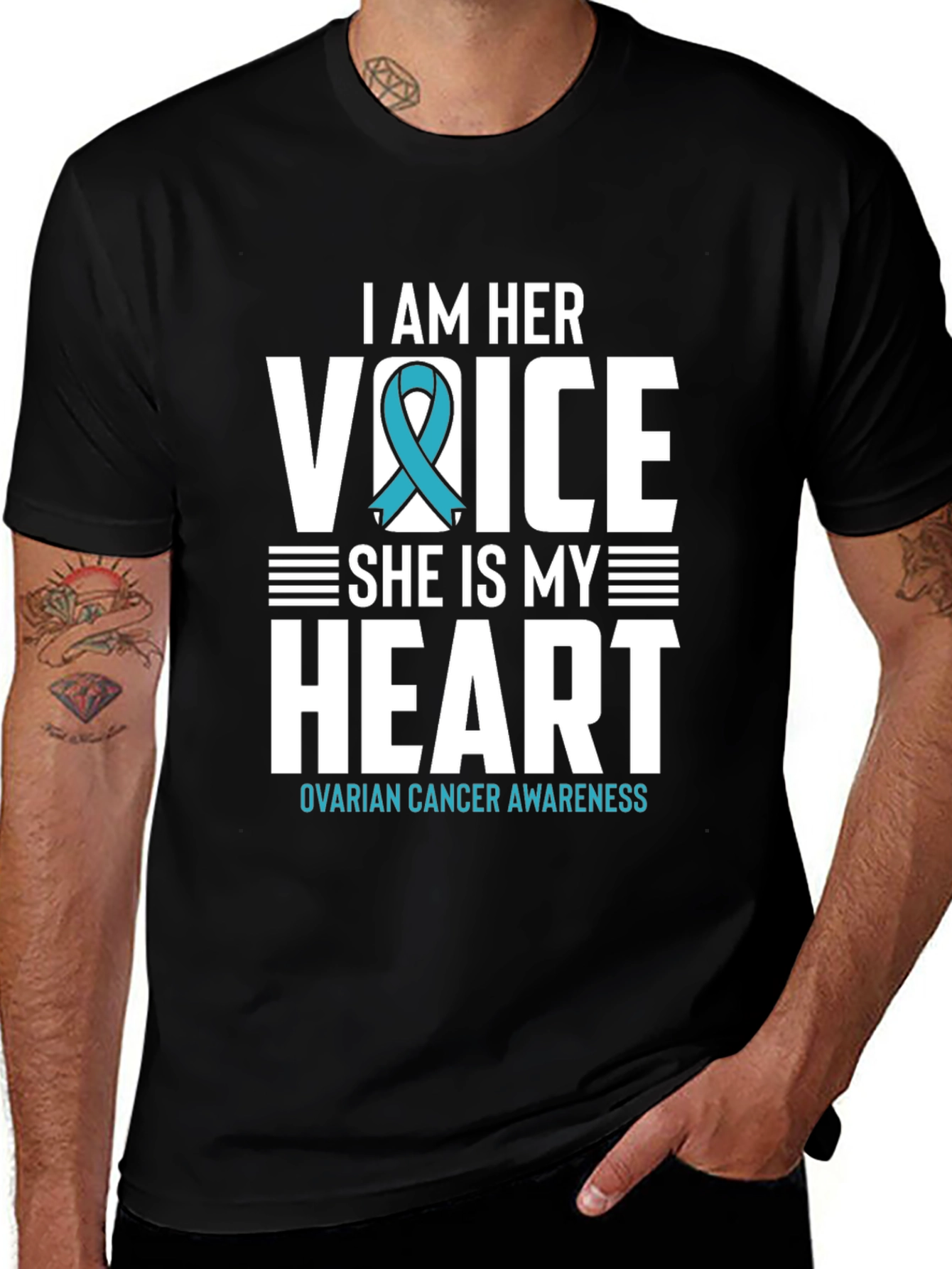 Variant 3 of Ovarian Cancer Awareness T-Shirt - I am her voice, she is my heart