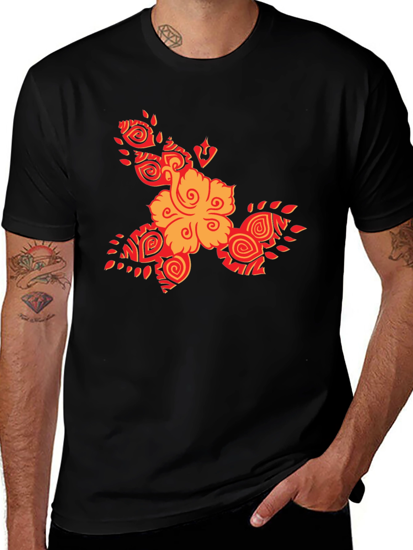 Variant 10 of Tribal Flower Graphic Black T-Shirt