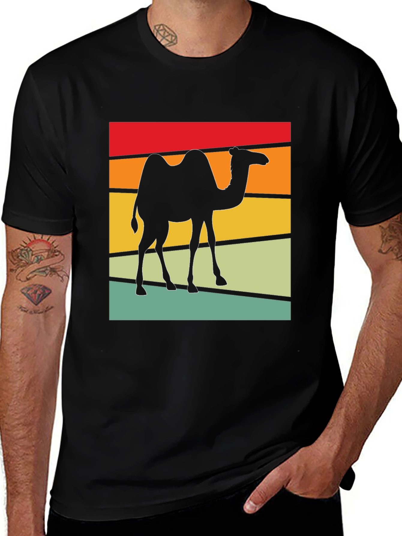 Variant 14 of Retro Camel T-Shirt: Black Cotton Blend, Graphic Tee