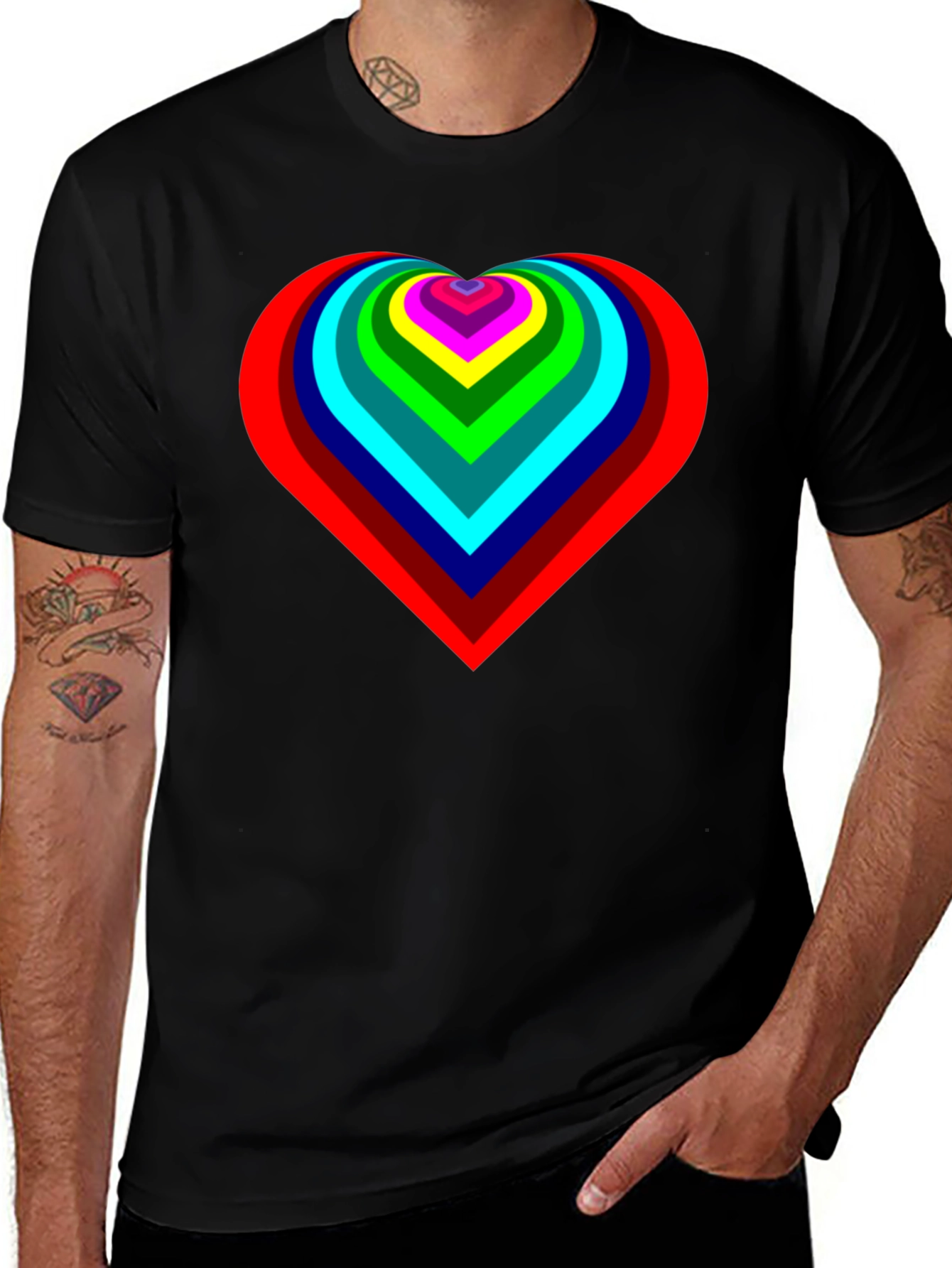 Variant 26 of Rainbow Heart Graphic Black T-Shirt