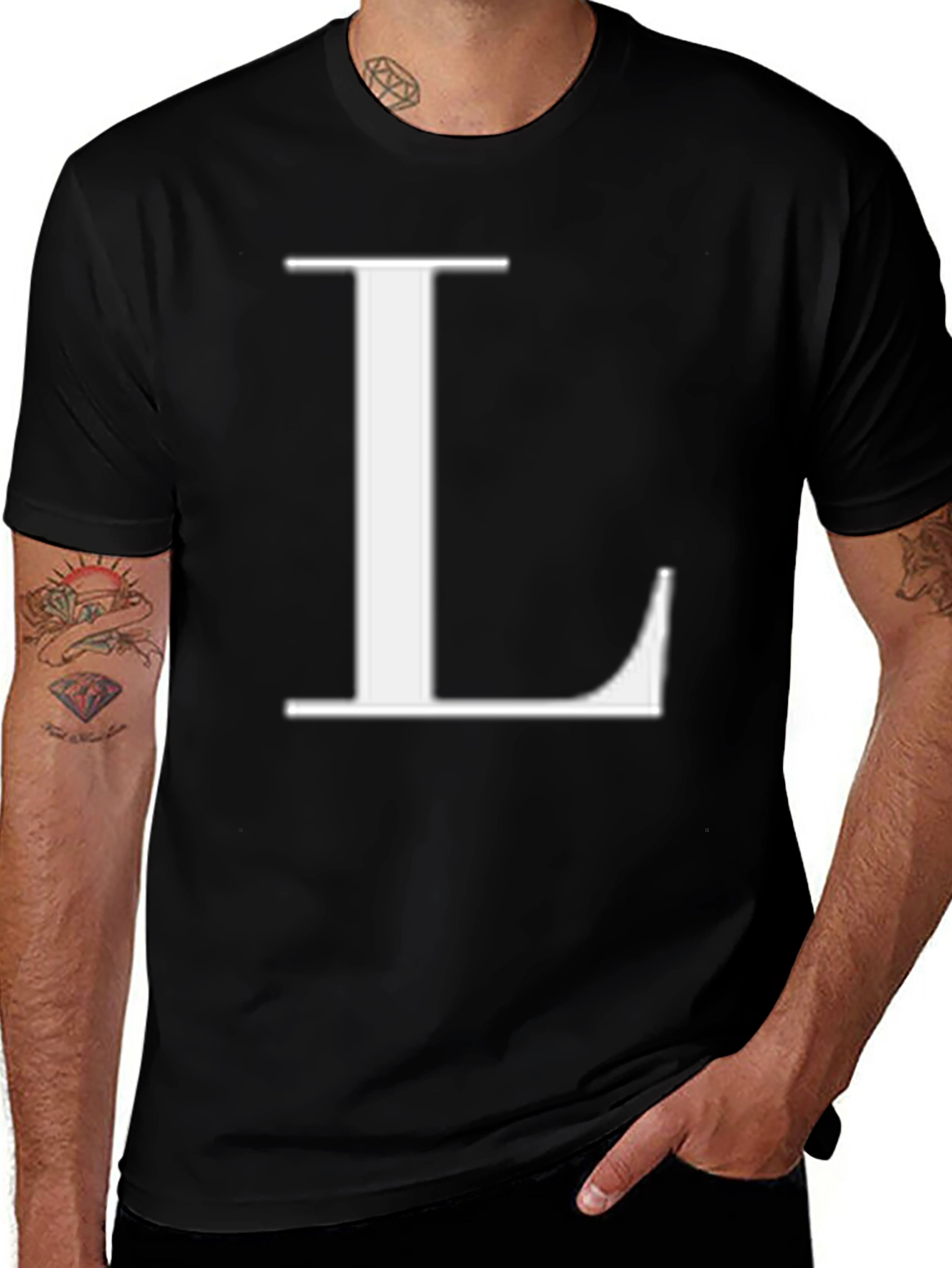 Letter L Graphic Tee - Classic Black Cotton T-Shirt