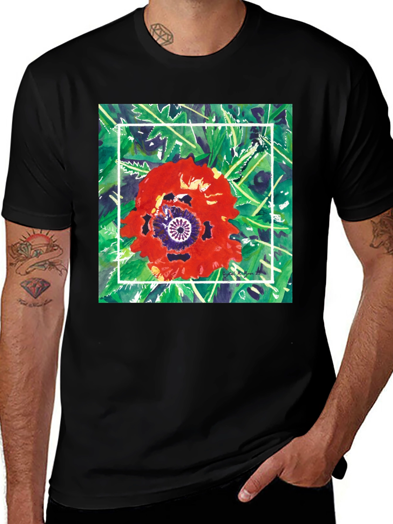 Black Floral Graphic T-Shirt - Unique Artistic Print main image