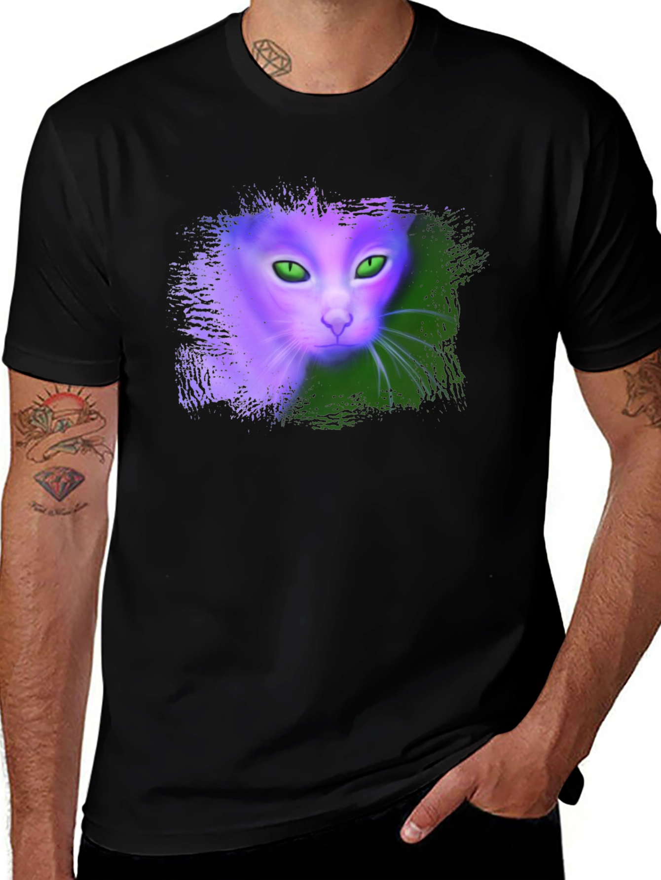 Variant 4 of Mystic Cat Graphic Tee - Unique Neon Design
