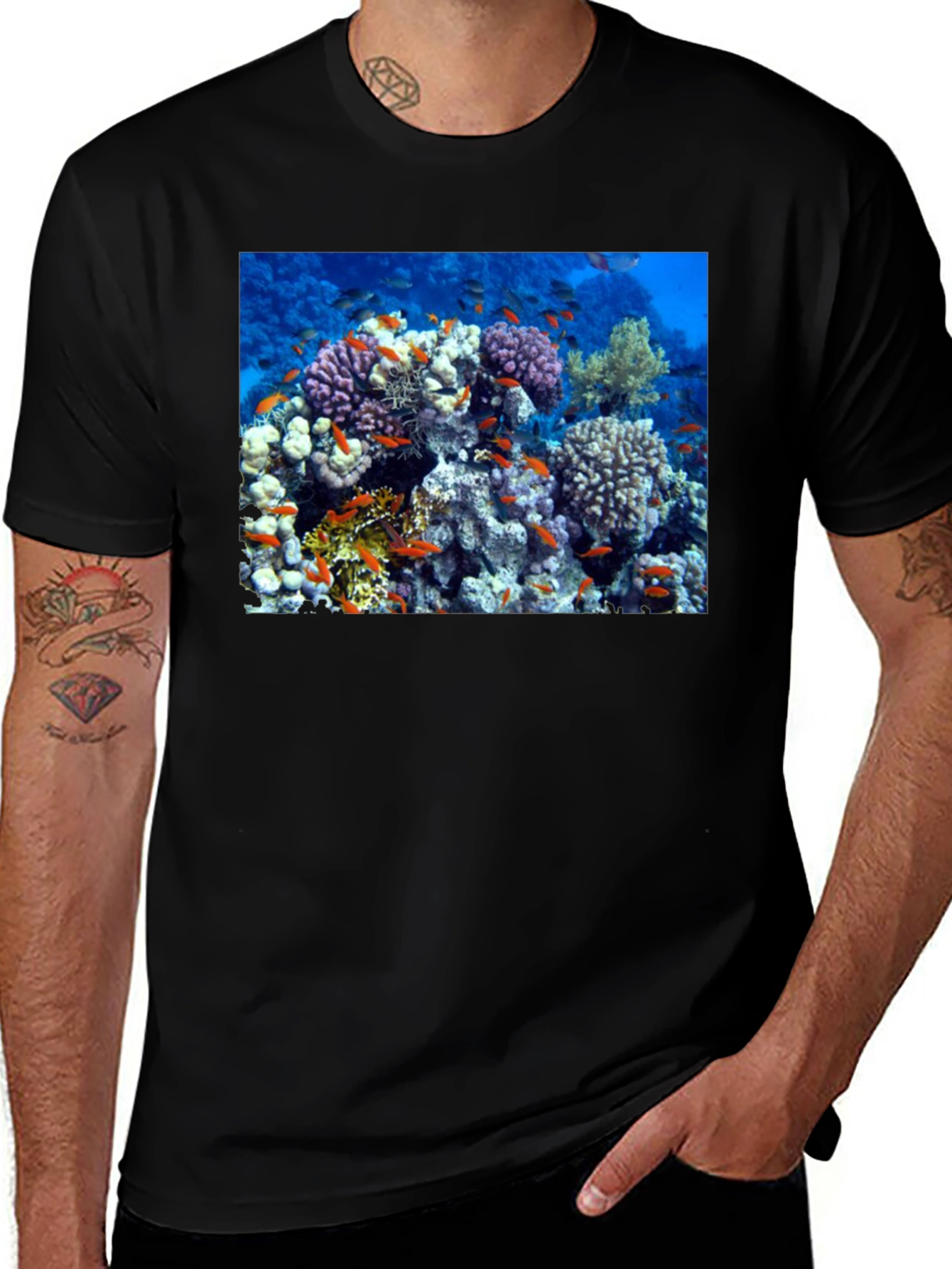 Variant 10 of Coral Reef Graphic T-Shirt - Black Cotton Tee