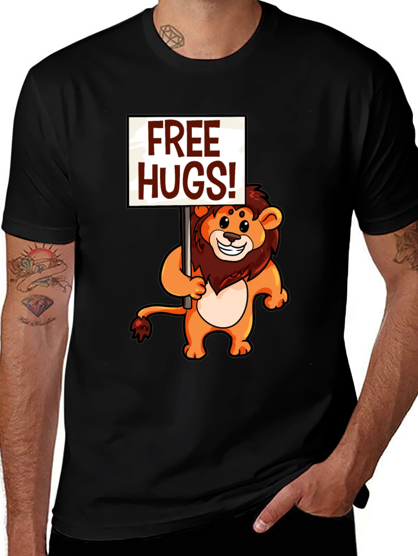 Variant 25 of Free Hugs Lion Graphic Tee - Soft Cotton Comfort