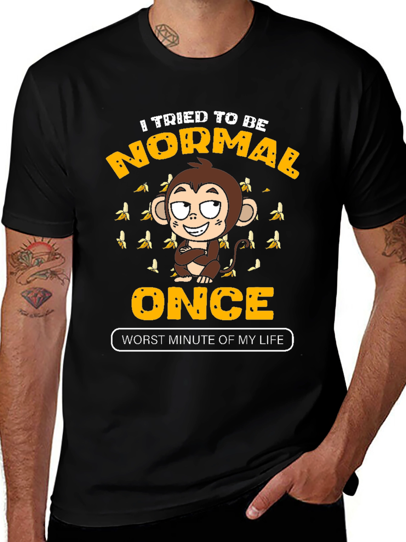 Variant 17 of Funny Monkey Normal Once Men's Black Graphic T-Shirt