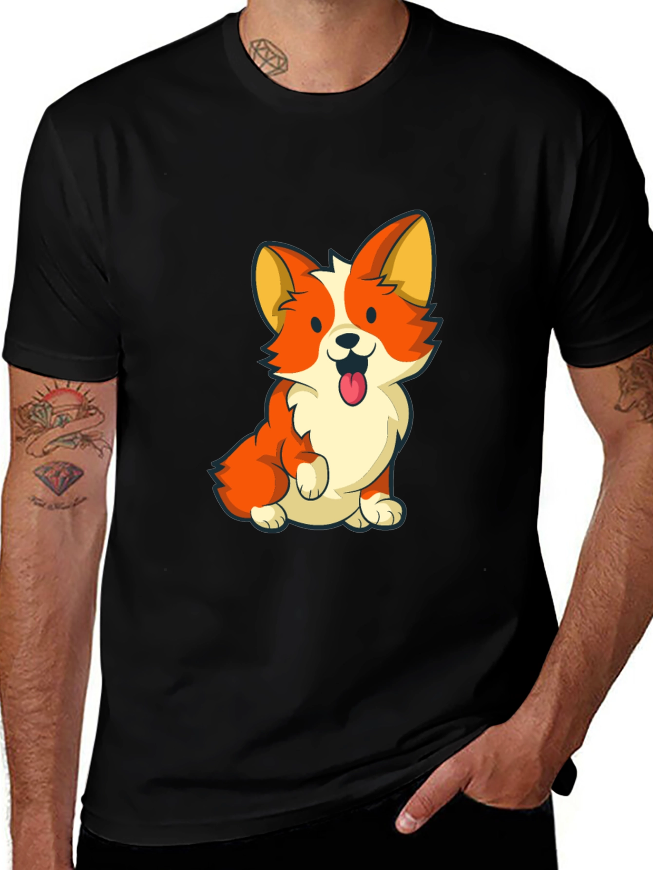 Variant 16 of Cute Corgi Graphic Tee - Black
