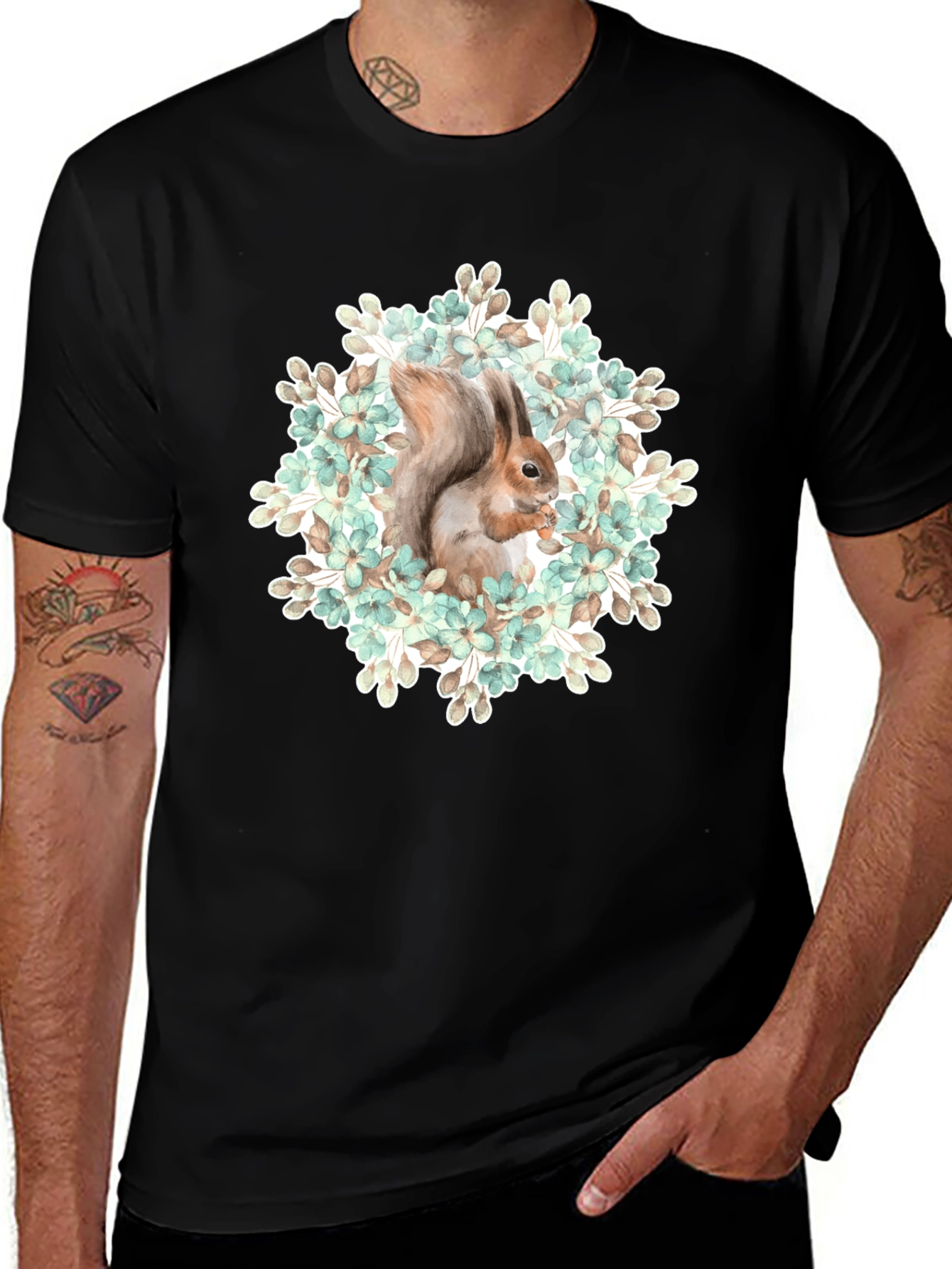 Squirrel Floral T-Shirt - Nature Graphic Tee