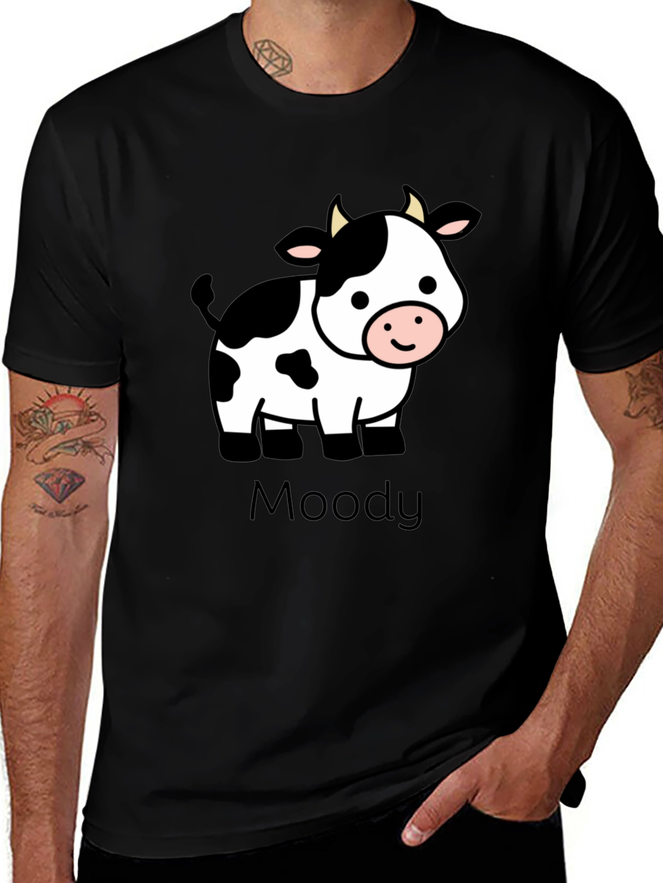 Variant 20 of Moody Cow Graphic Black T-Shirt