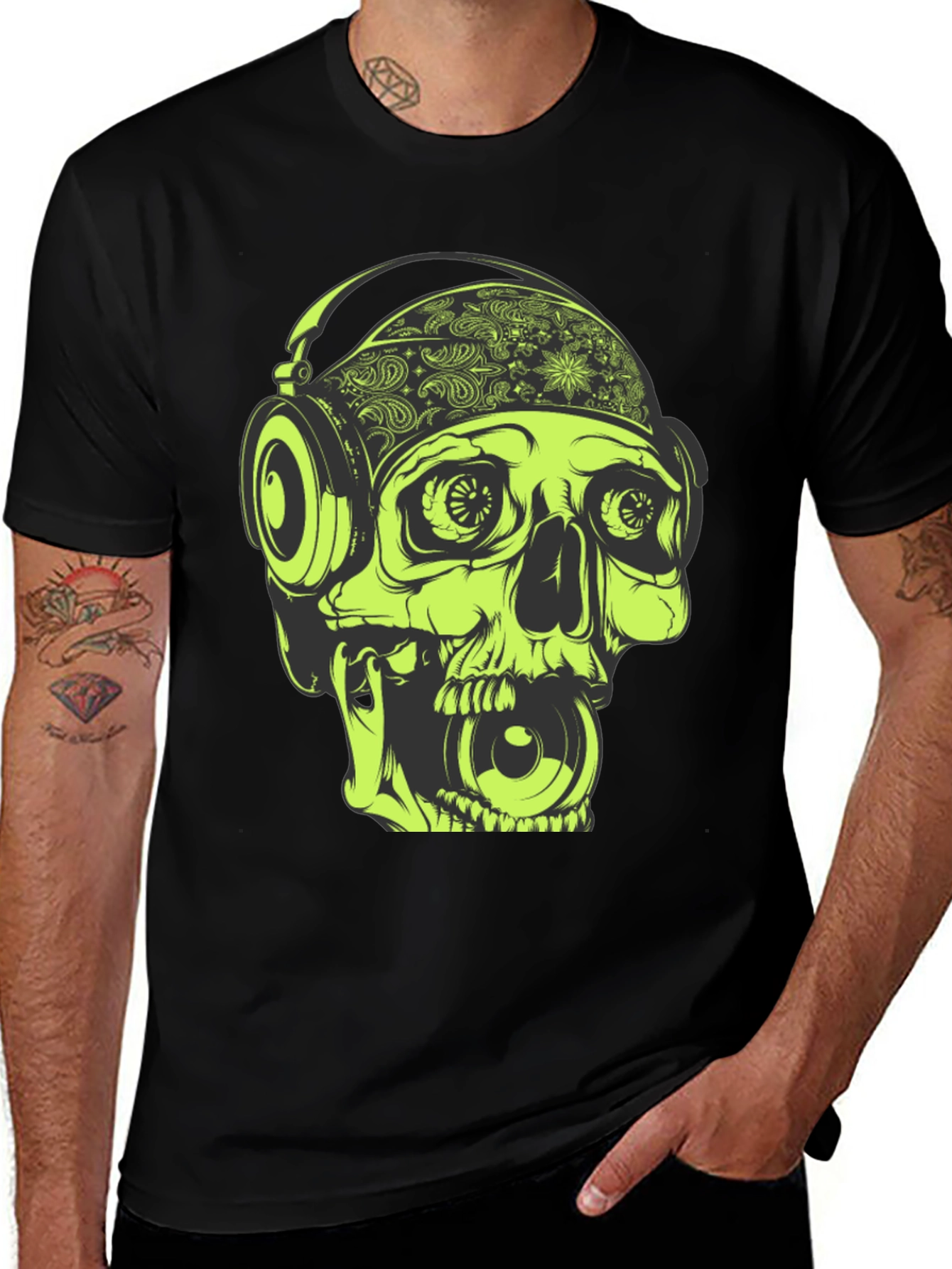 Variant 21 of Skull DJ Graphic T-Shirt - Black