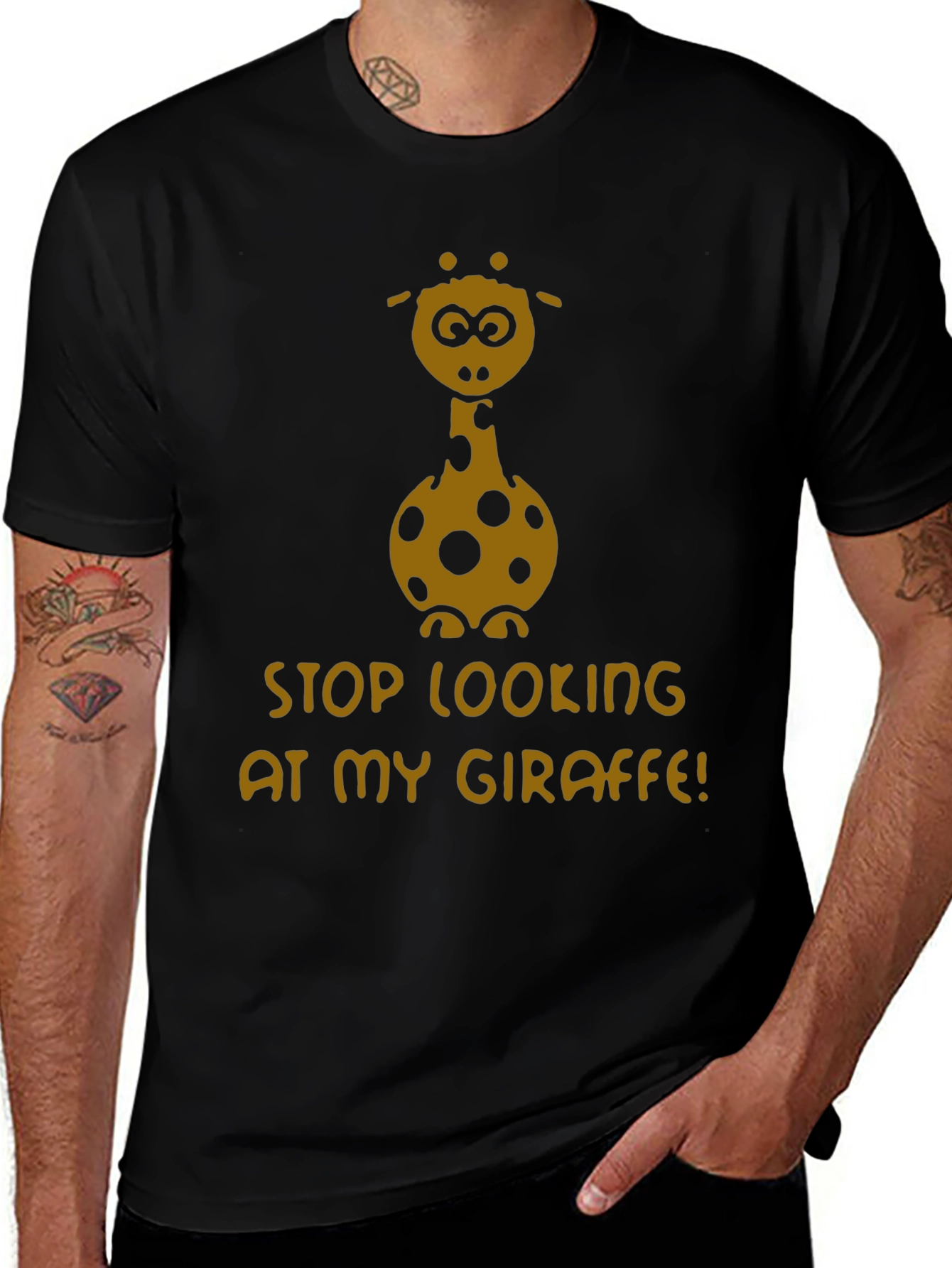 Variant 4 of Funny Giraffe Graphic T-Shirt - Stop Looking!
