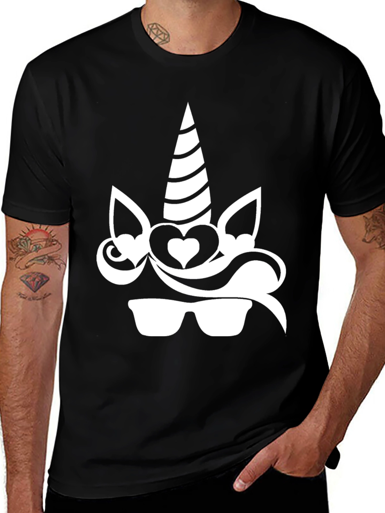 Variant 16 of Unicorn Sunglasses Graphic Tee - Black Cotton T-Shirt
