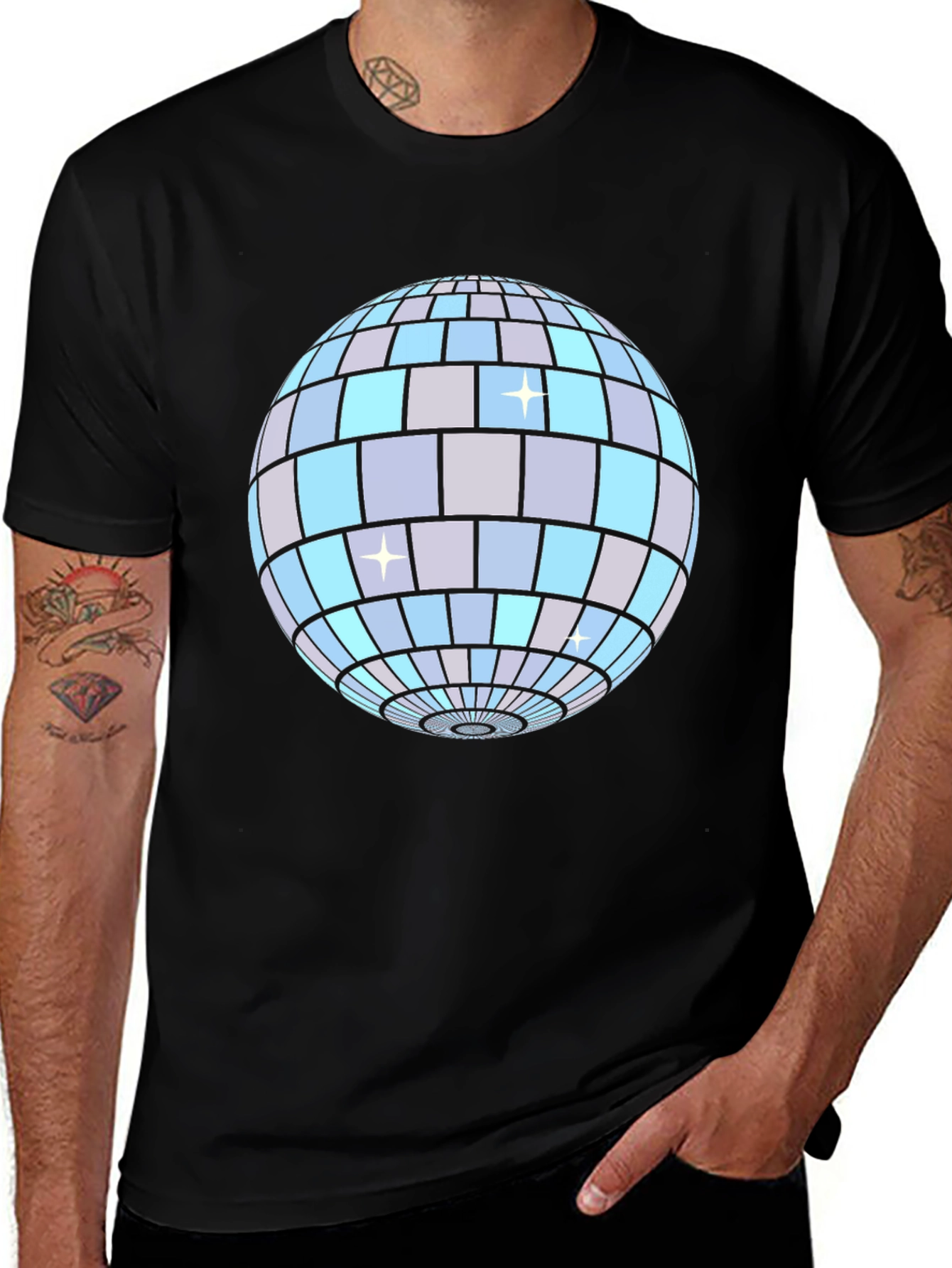 Variant 12 of Disco Ball Graphic Tee - Black Cotton T-Shirt
