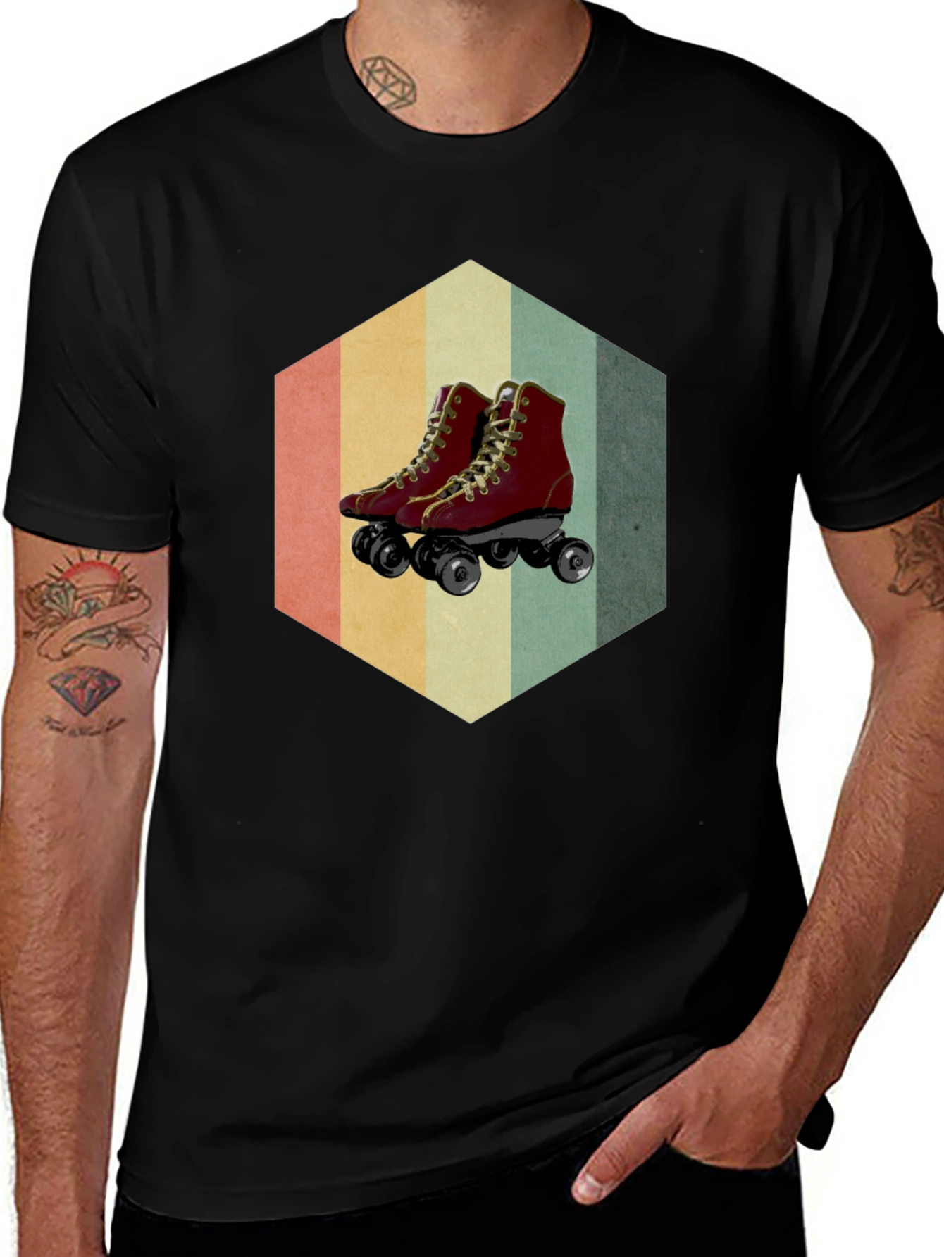 Variant 27 of Retro Roller Skate Graphic Tee - Black Casual Shirt
