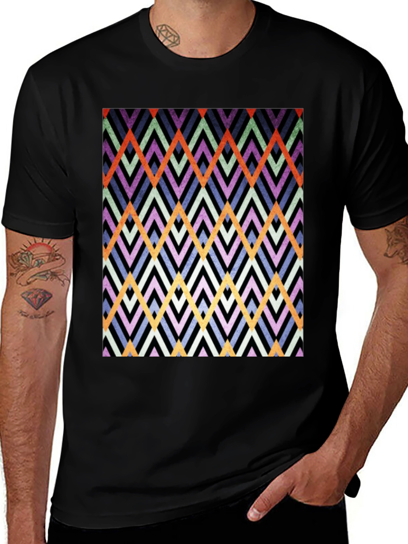 Variant 15 of Geometric Chevron Pattern Black T-Shirt