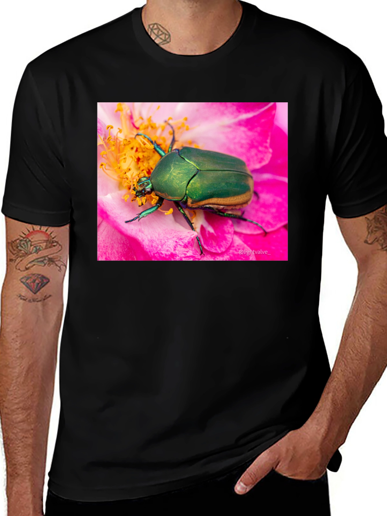 Variant 4 of Green Beetle on Flower Graphic T-Shirt