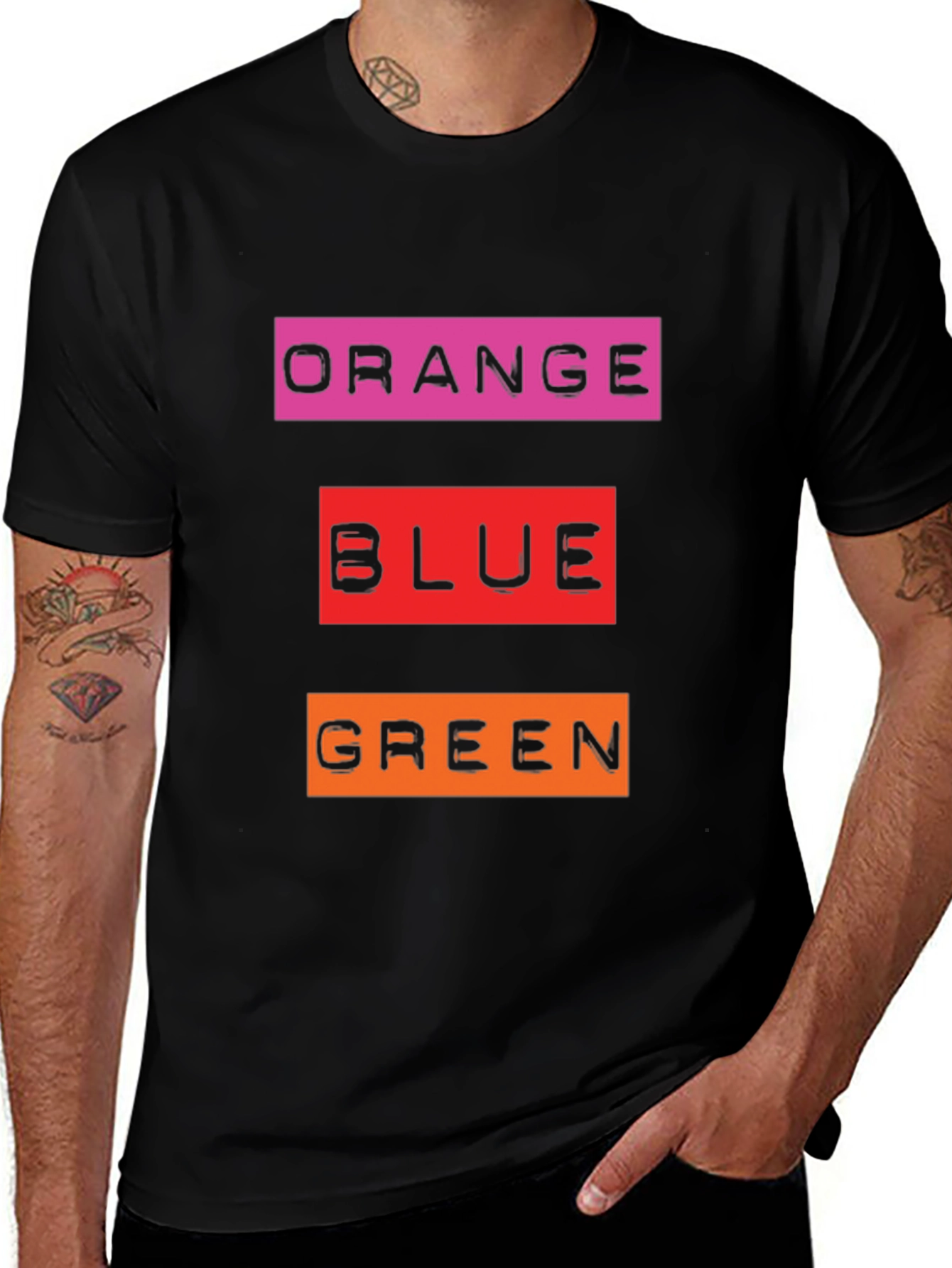 Variant 23 of Colorful Graphic Tee - "ORANGE BLUE GREEN"