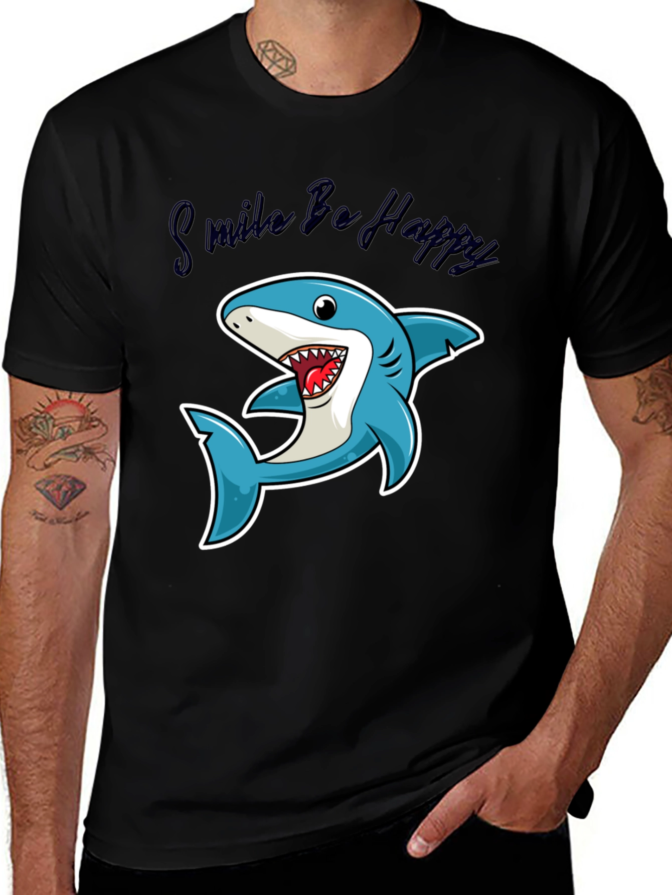 Variant 11 of Smile Be Happy Shark Graphic Black T-Shirt