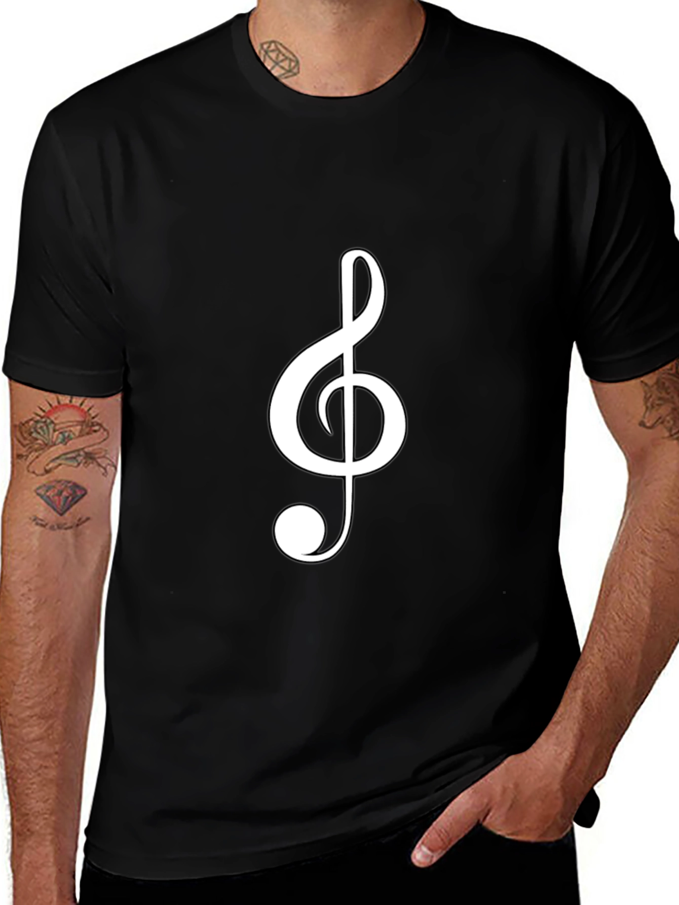 Variant 22 of Musical Clef Graphic Tee - Black Cotton T-Shirt