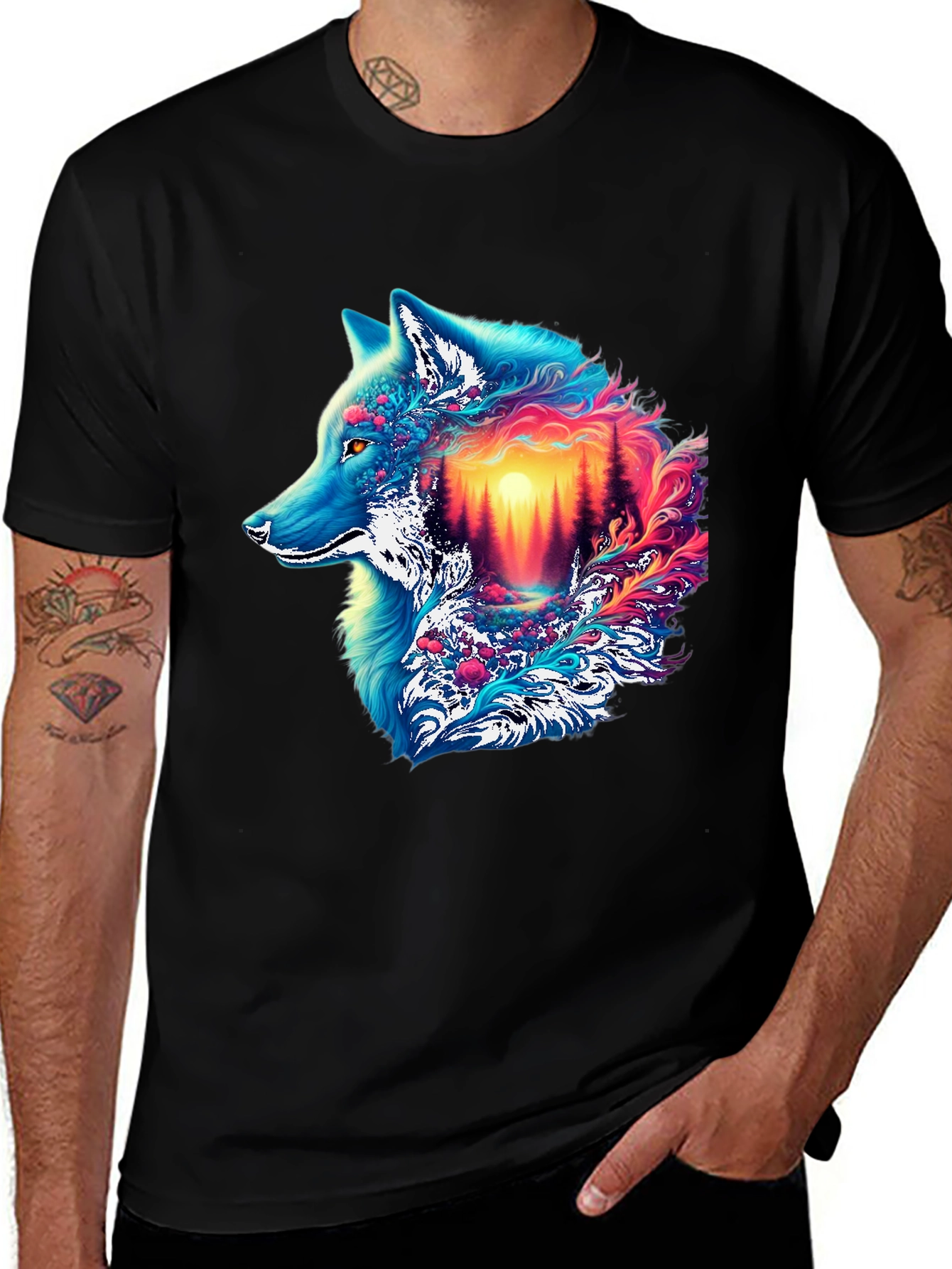 Variant 24 of Vivid Wolf Graphic Tee - Unique Men's T-Shirt