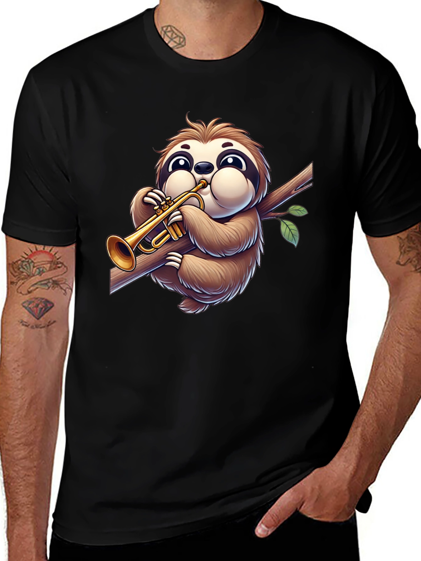 Variant 12 of Sloth Trumpet T-Shirt - Cartoon Music Lover Tee