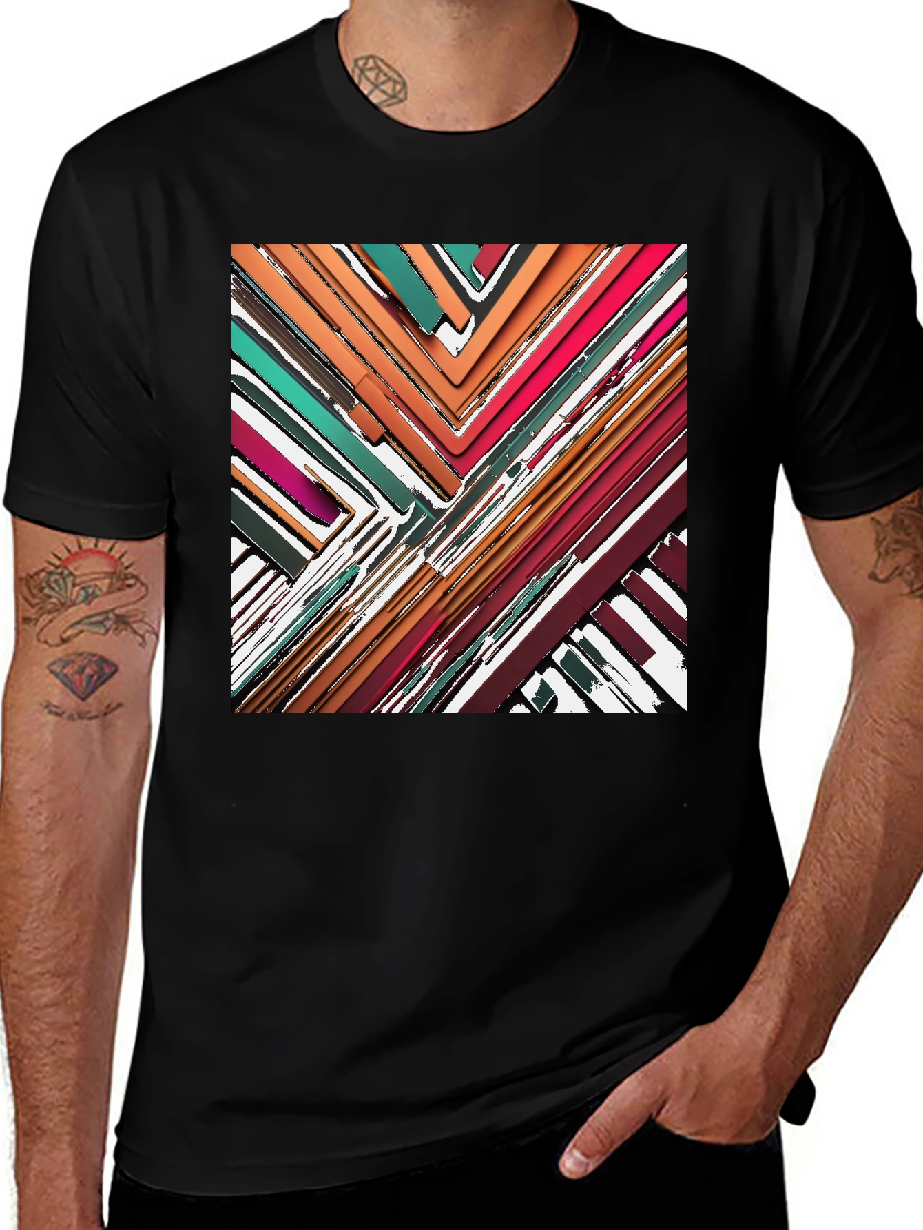 Variant 20 of Abstract Geometric Graphic Print Black T-Shirt