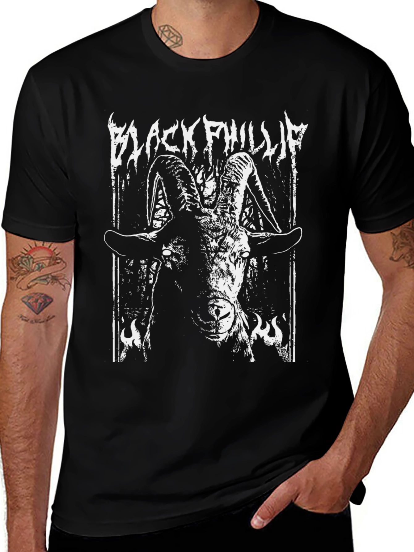 Variant 13 of Black Phillip Graphic Tee - Occult Goat Design
