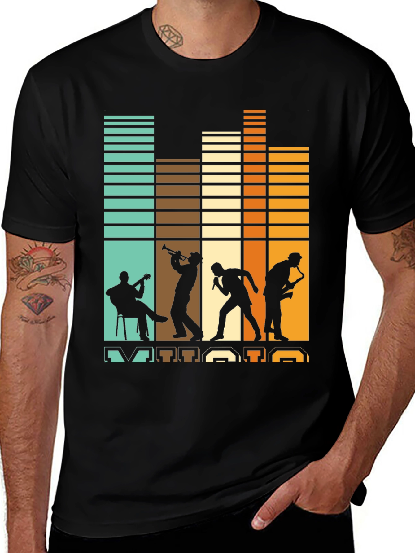 Variant 13 of Retro Jazz Band Silhouette Graphic Tee