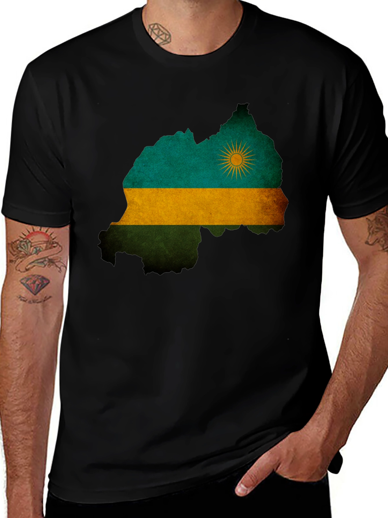 Variant 9 of Rwanda Flag Map T-Shirt - Black