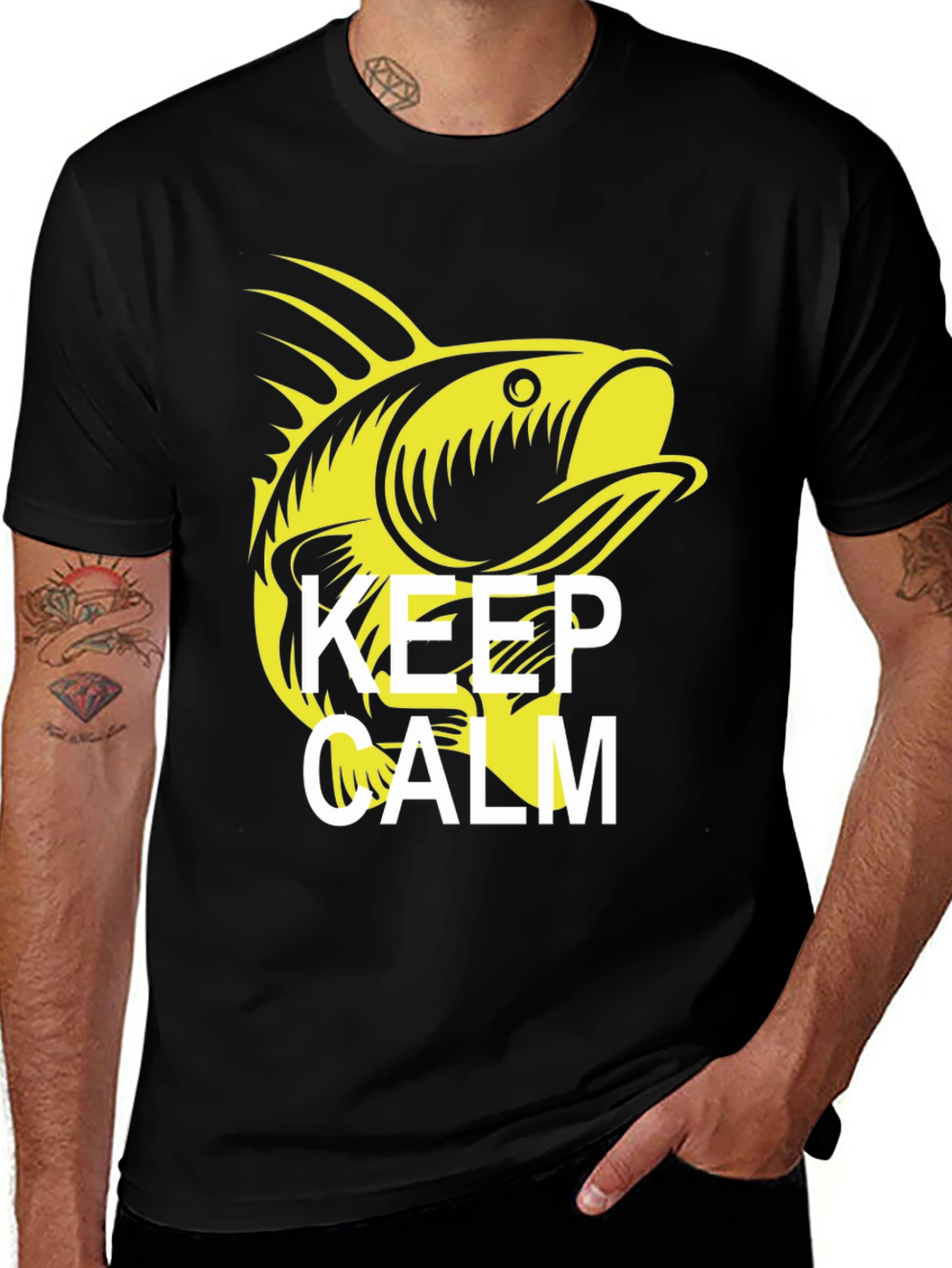 Variant 9 of Keep Calm Fishing T-Shirt - Black Cotton