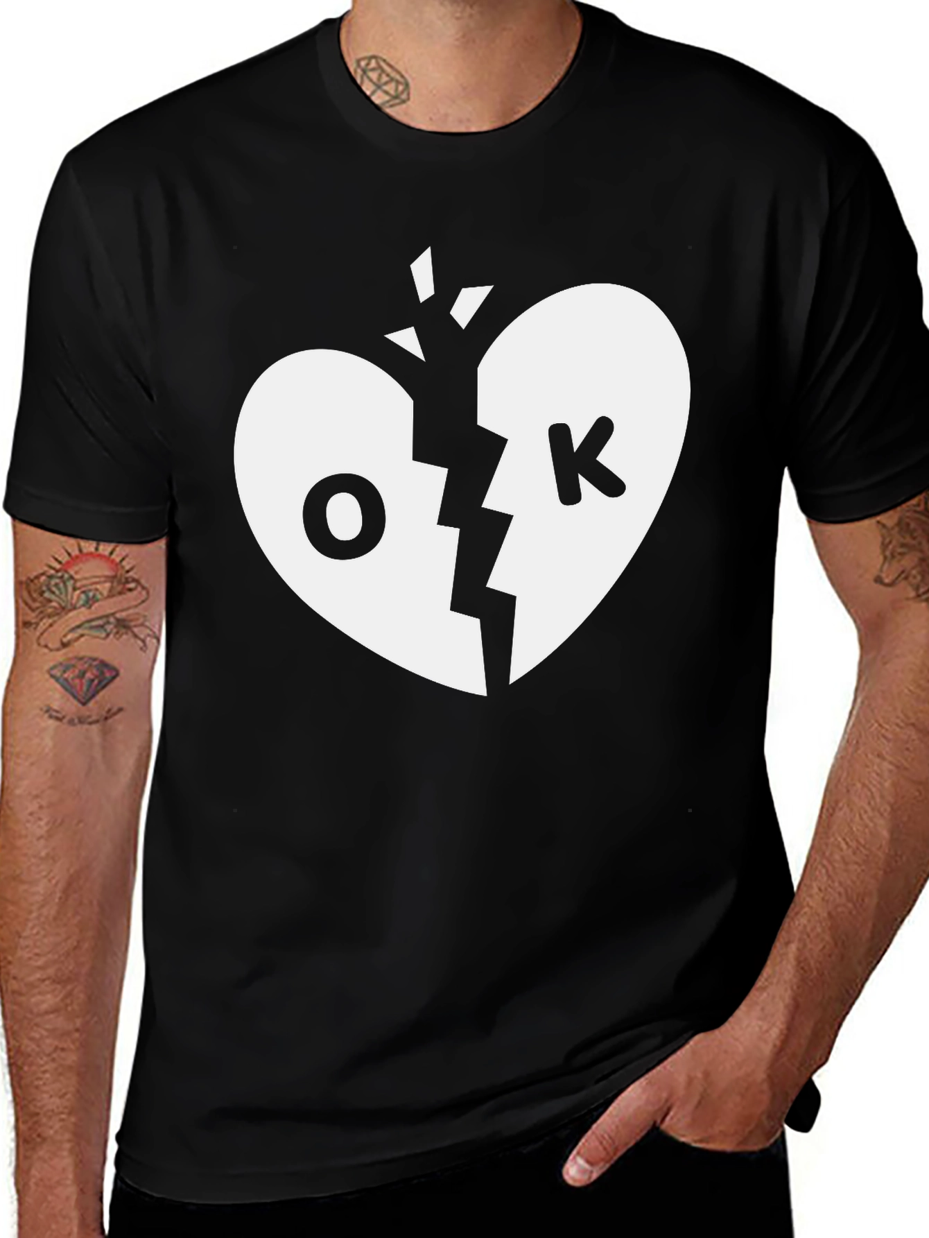 Variant 21 of Broken Heart OK Graphic Tee - Black Cotton T-Shirt